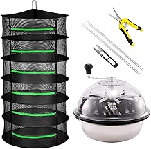 IPower 16 英寸芽叶碗修剪器扭曲旋转切割植物和花卉,升级齿轮,组合带 2 英尺 6 层悬挂式香草干燥架网,拉链,16 6L,6。5 园艺修手器,黄色