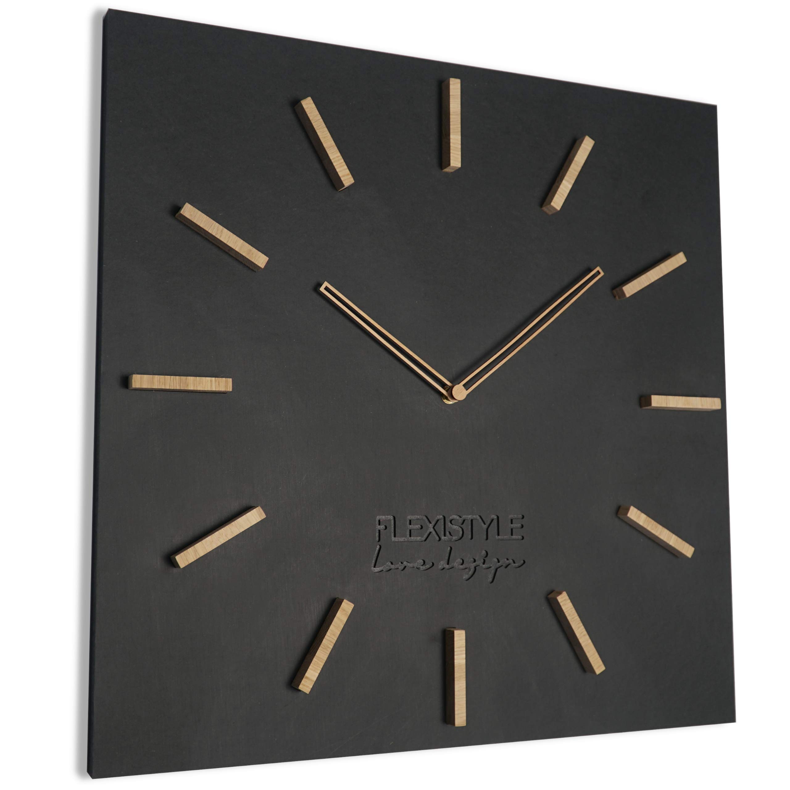 FLEXISTYLE Orologio Da Parete Grande EKO XXL 80 Cm, Rovere Naturale E Nero, Silenzioso, Made In UE - 2