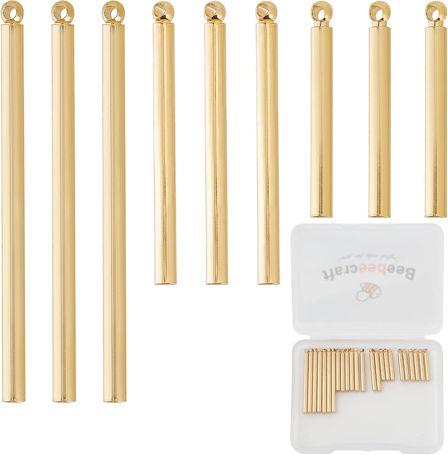 Beebeecraft 1 Box 30Pcs 3 Size 18K Gold Plated Vertical Bar Charms