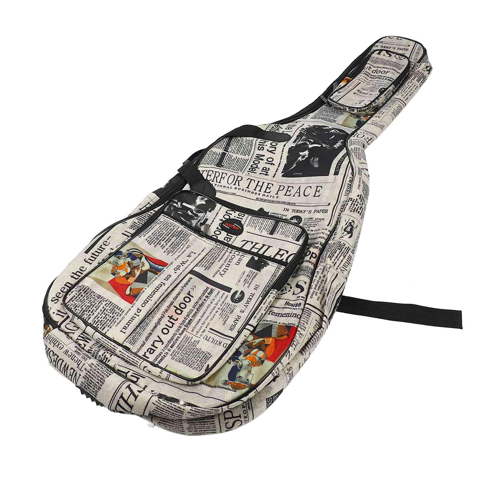 CHICIRIS Bolsa Oxford 600D para guitarra, funda de transporte resistente al agua de 41 pulgadas con correas acolchadas, diseño de periódico, múltiples bolsillos de almacenamiento para guitarra