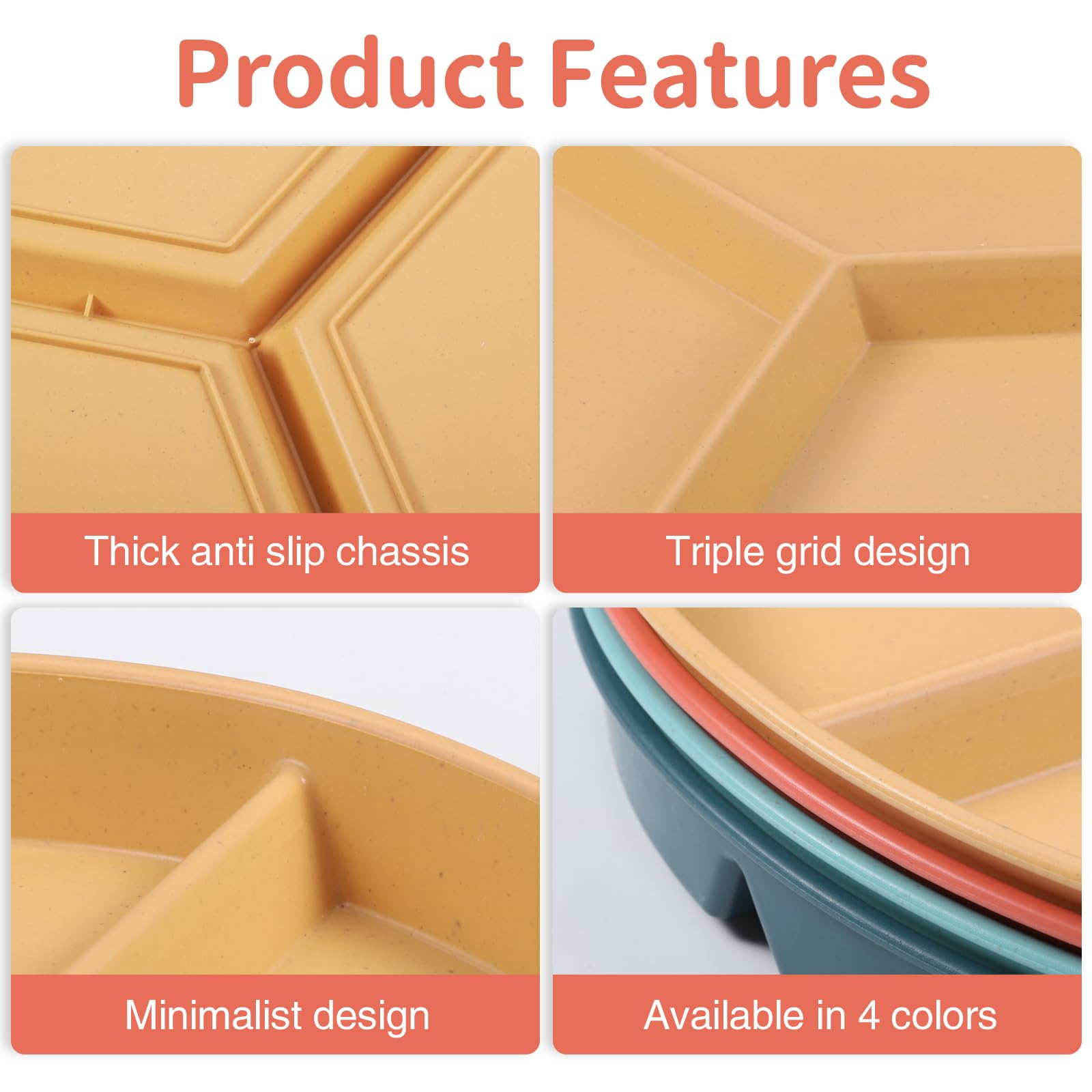 Lanjue 4Pcs Divided Dinner Plates, 9 inch Unbreakable Portion Control Divided Diet Plates Reusable Picnic Plates for Adult Children Kids - Image 4