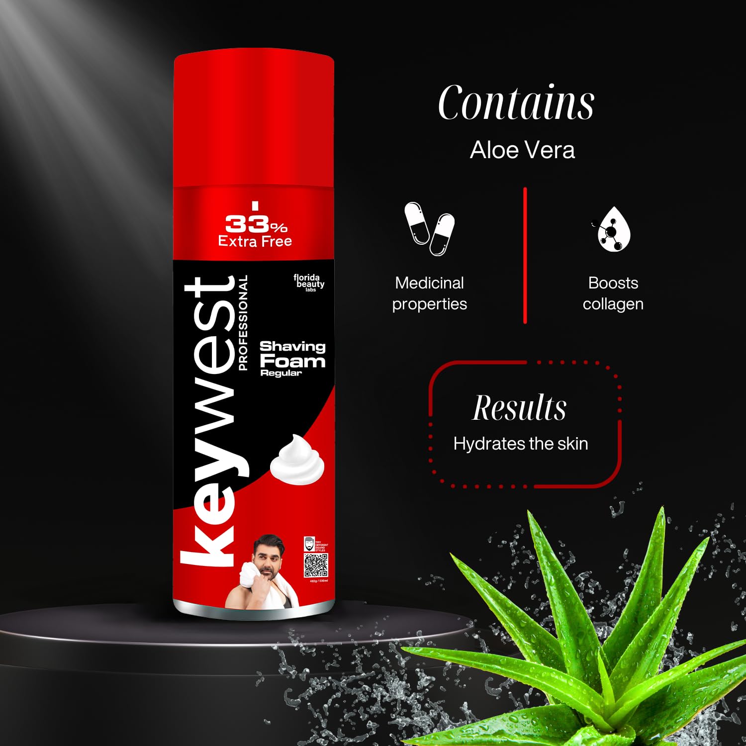 Keywest Regular Pre Shaving Foam for Men 482gm (33% Extra Free) | Shave Foam for Men All Skin Types | More Than 120 Shaves | Enriched with Tea Tree Oil, Vitamin E & Aloe Vera 1