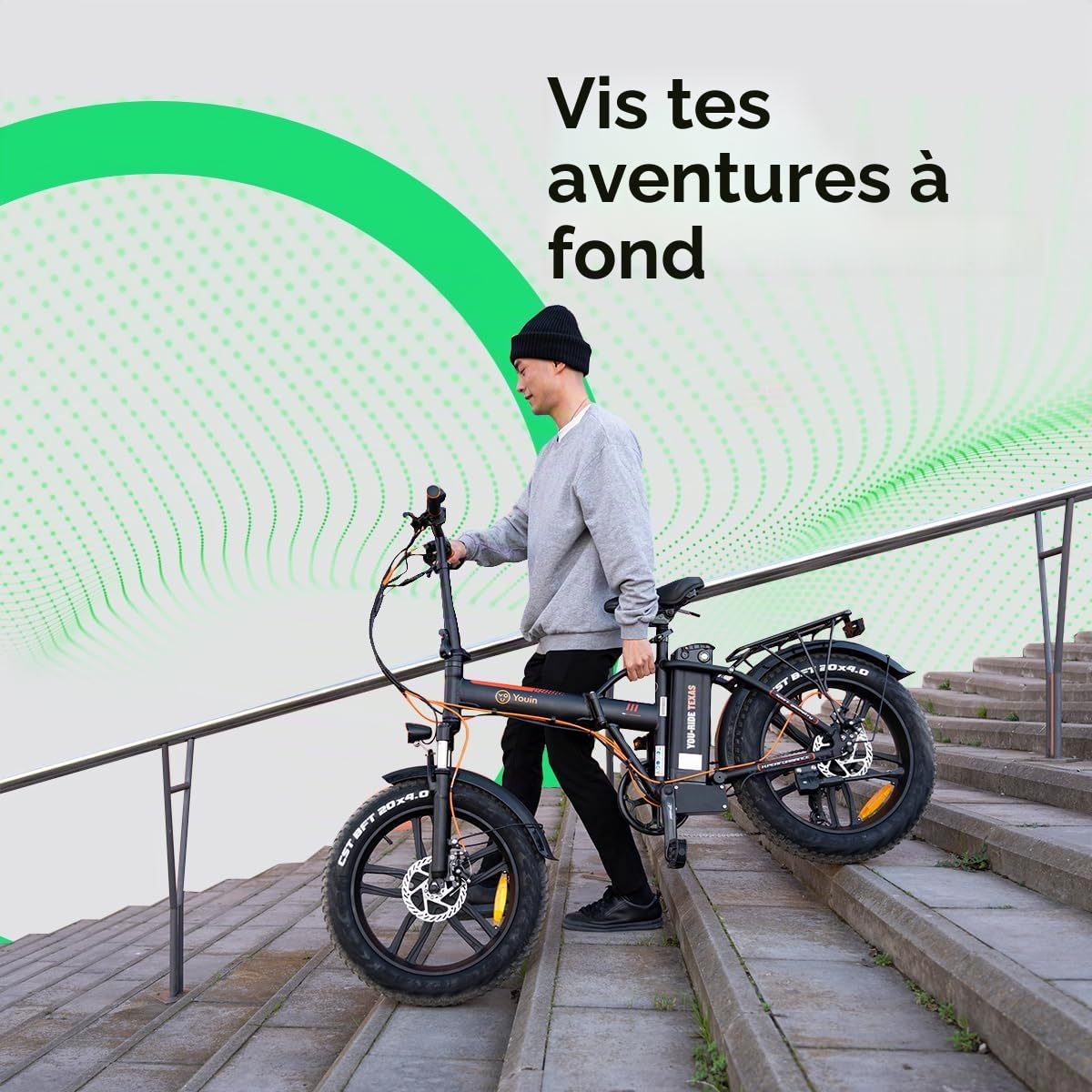 Youin Texas Vélo électrique Pliable Tout-Terrain Moteur 250 W Vitesse 25 km/h Autonomie 45 km Freins à Disque Batterie 36 V 10 Ah Roues 20" Fat