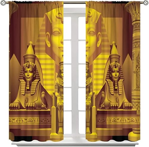 Miniatura 8 de Cortinas egipcias, faraón egipcio antiguo, esfinge, pirámide sagrada, cortinas con estampado dorado para dormitorio, sala de estar, bolsillo para