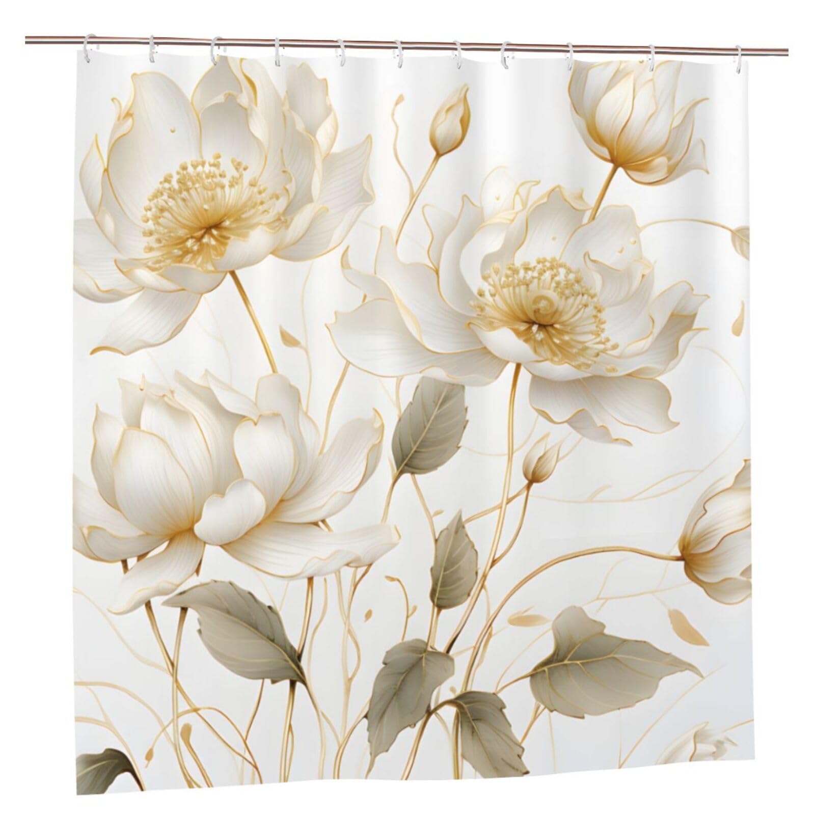 Rideau de douche en tissu imperméable blanc 183x183 avec 12 crochets