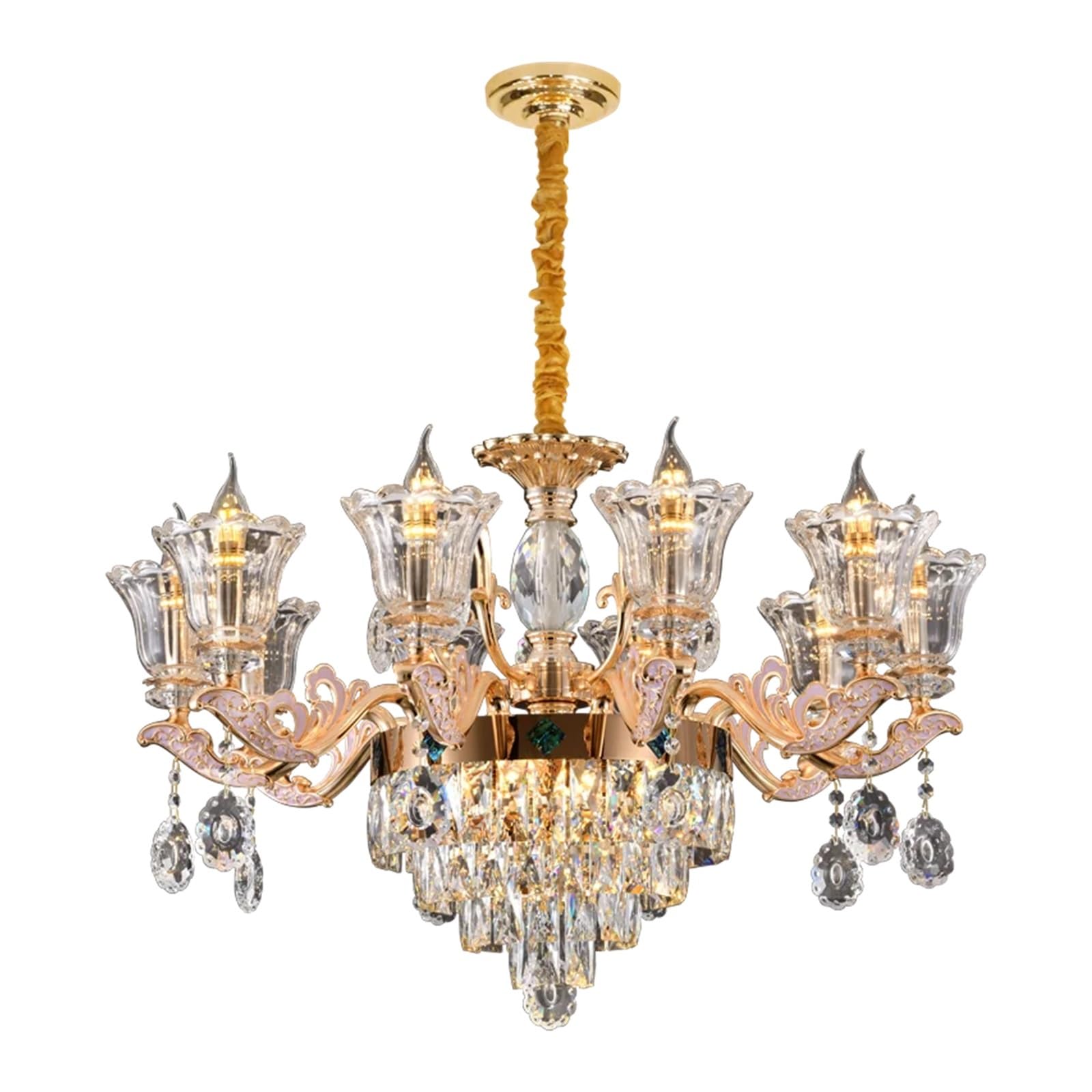 HYJAUSXB Luxury European Crystal Chandelier Modern 10-Light Lamp for Living Room Dining Bedroom - Elegant Home Lighting Fixture (D85CM H60CM)