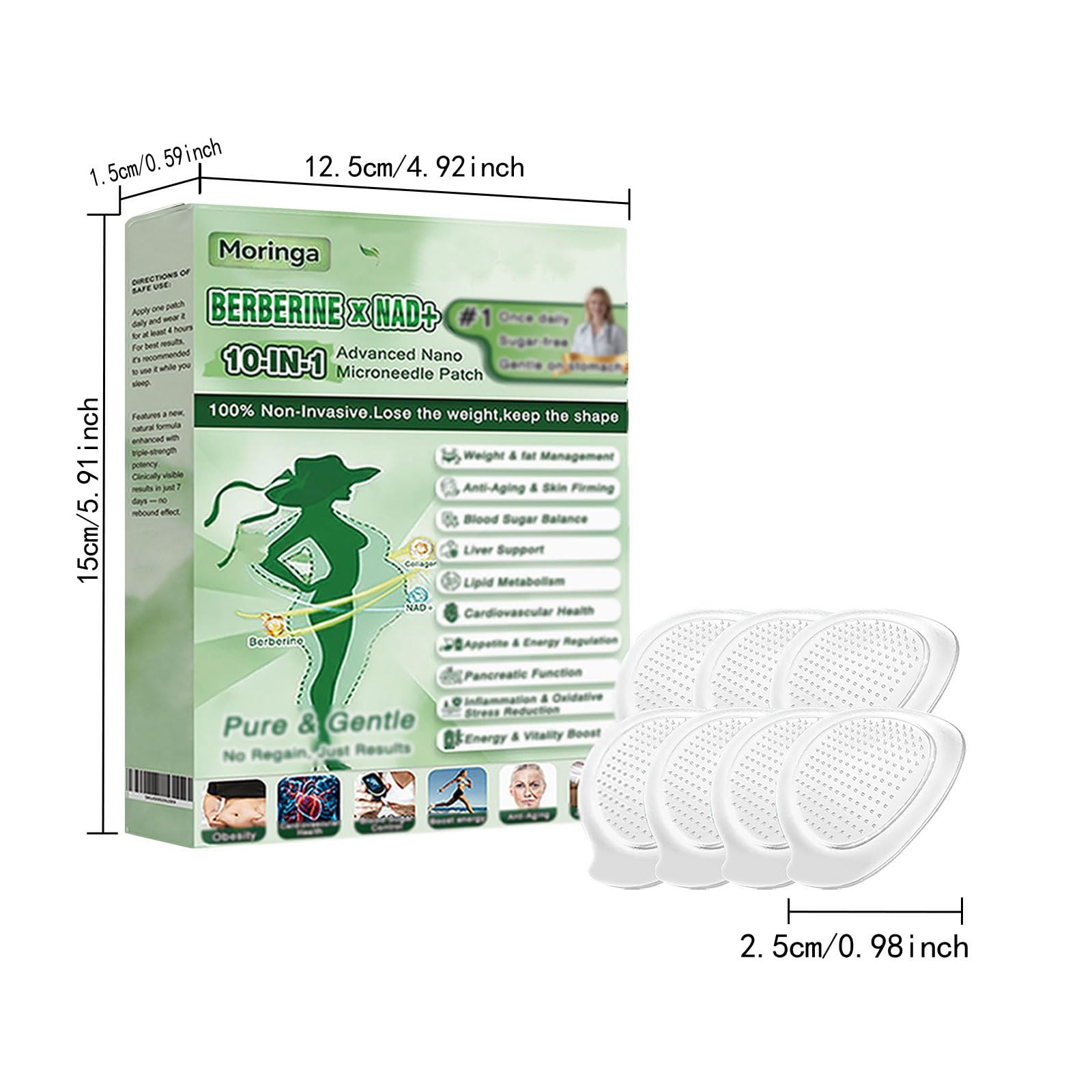 Lots de of 7 Patchs Berberine x NAD 10 EN 1 avec Moringa, Patch Nano Microneedle, Ingrédients Naturels, Doux et Efficace, Raffermissant la Peau, Facile à Appliquer, pour Hommes et Femmes (4 Boîtes)