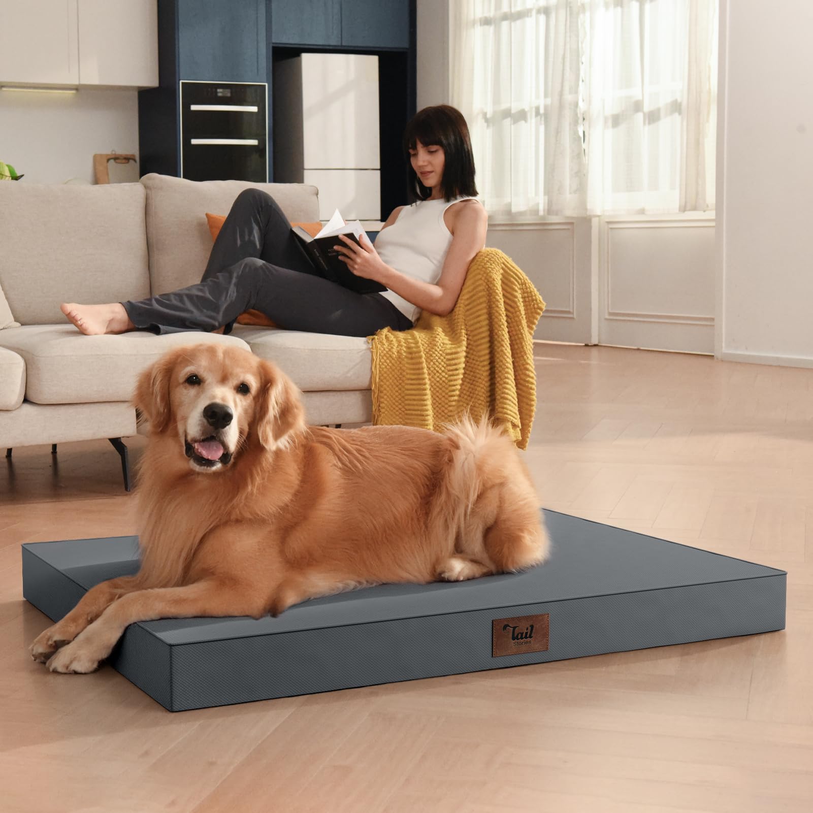 Tail Stories Outdoor Extra Large Dog Bed, Waterproof Dog Bed for Large Dogs, Egg Crate Foam XL Pet Bed with Removable Washable Oxford Cooling Cover, Grey - image 5