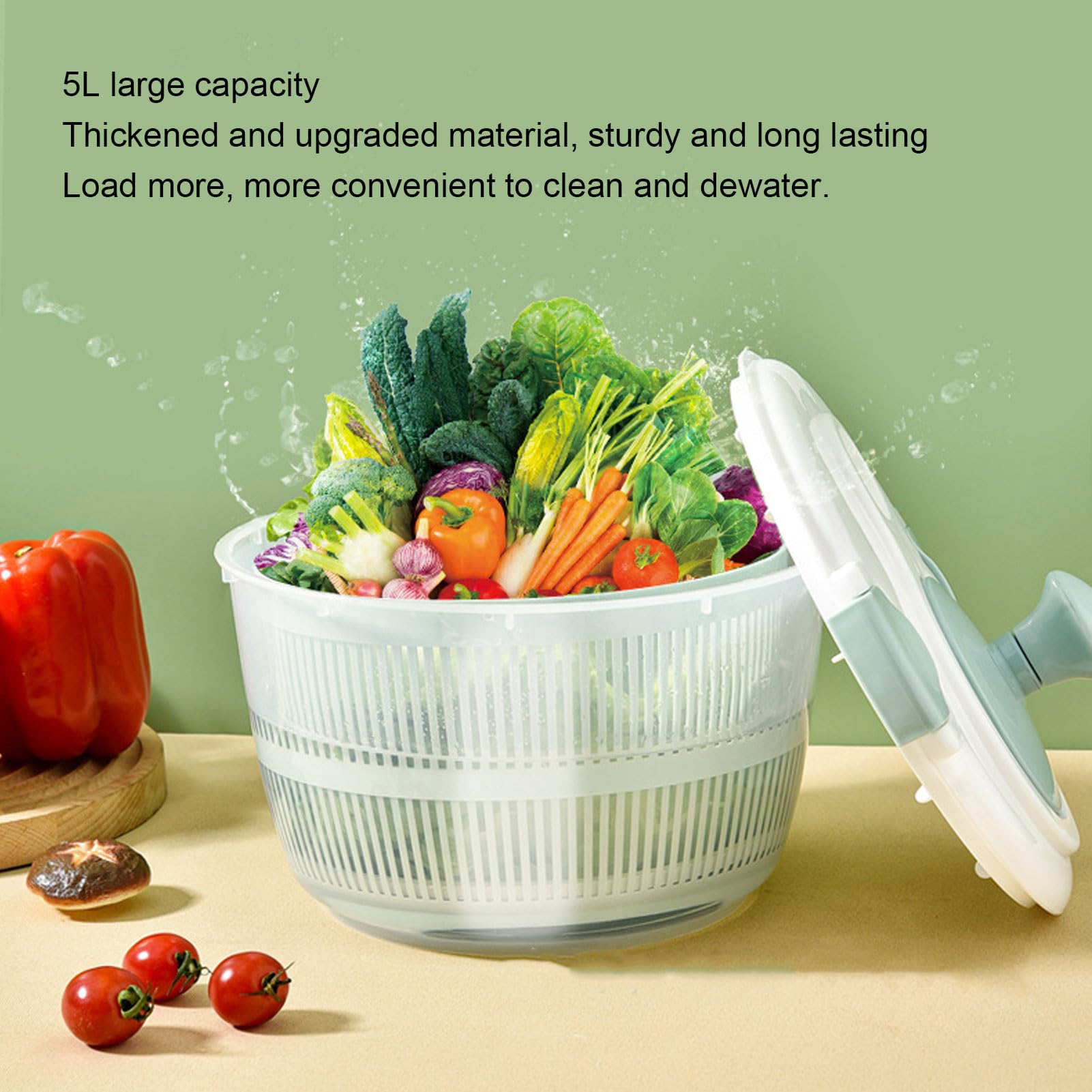 Kuuleyn Salad Spinner Large Vegetables Wash Bowl Salad Spinner PP 5L Multifunctional Lettuce Spinner Vegetable Dryer Fruit Washer with Lid Drain Bowl Colander for Home Kitchen Blue