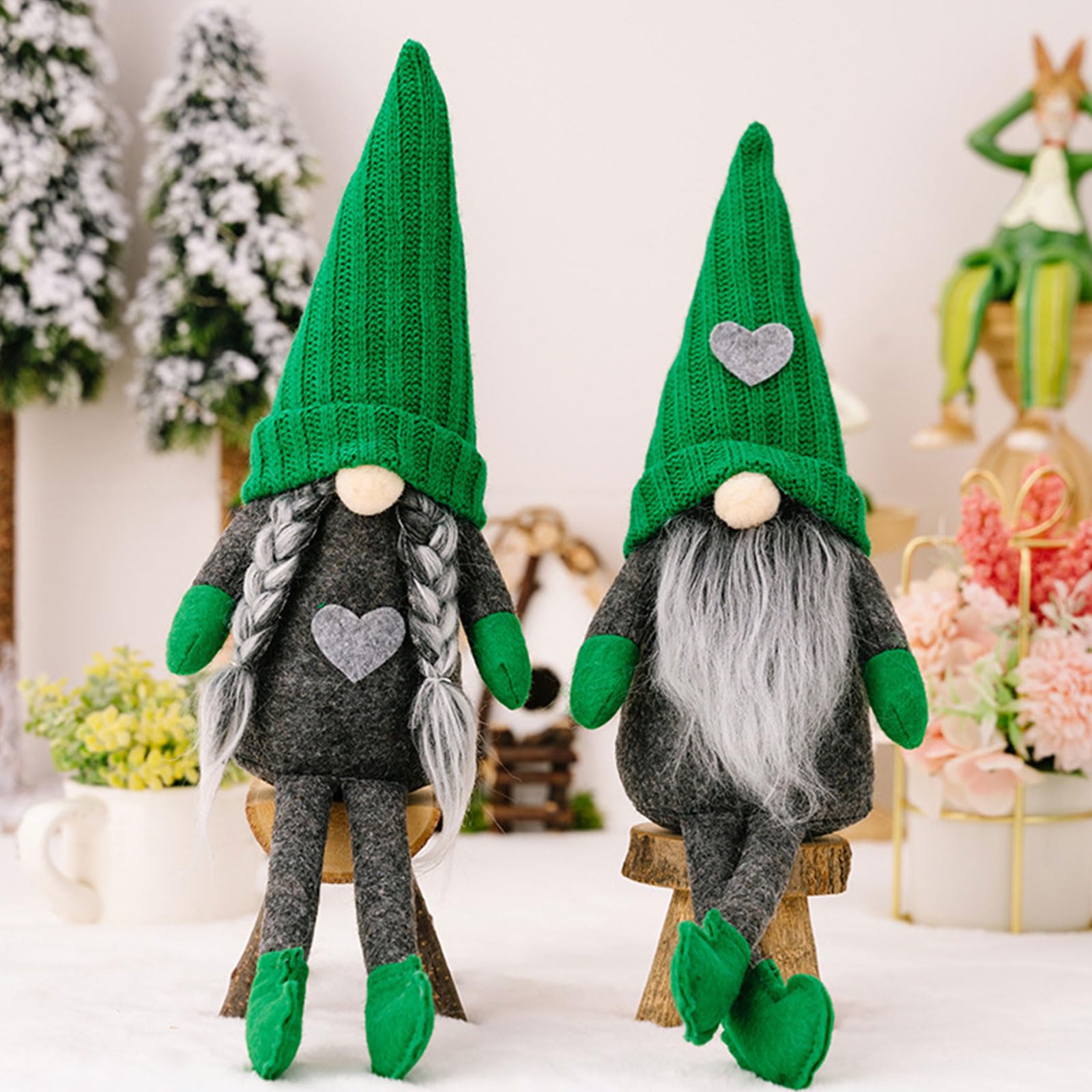 Decorazione natalizia verde lavorata a maglia, cappello nano, vassoio decorativo per feste di Natale, cucina, sala da pranzo