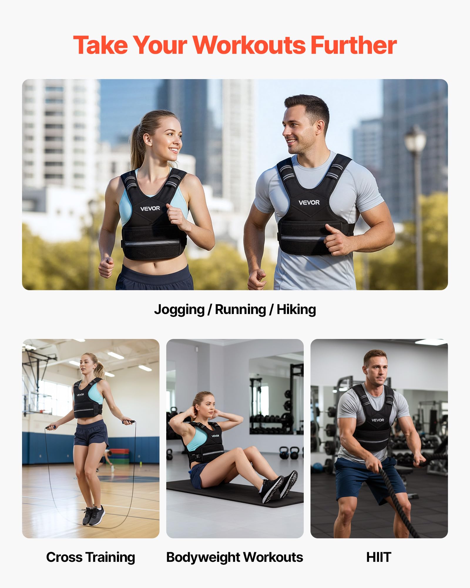 VEVOR Gilet lesté réglable 5 à 9,1 kg, veste de poids avec 6 packs de poids en granulés de fer et bande réfléchissante pour hommes et femmes, équipement d'entraînement pour musculation, course à pied