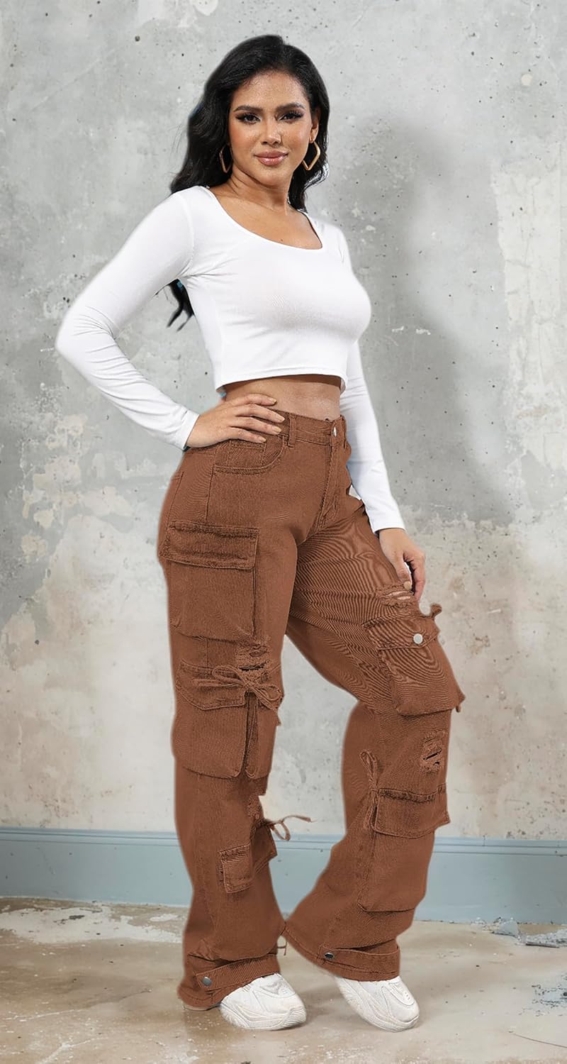 Ryehack Women’s Baggy Jeans Y2k Cargo Jeans Casual High Waist Baggy Denim Cargo Pants with Pockets Streetwear - Image 4