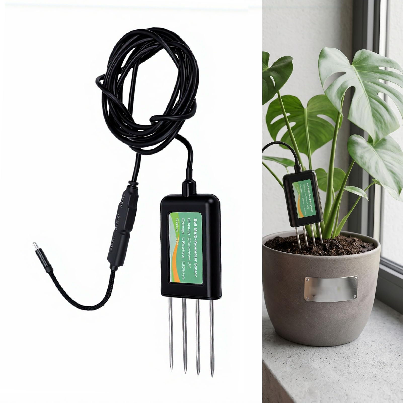 Asixxsix Medidor de humedad del suelo, IP68 Diseño a prueba de agua Probador de suelo Analizador de portátil Temperatura NPK EC Salinidad Humedad y PH Medidor de pH del