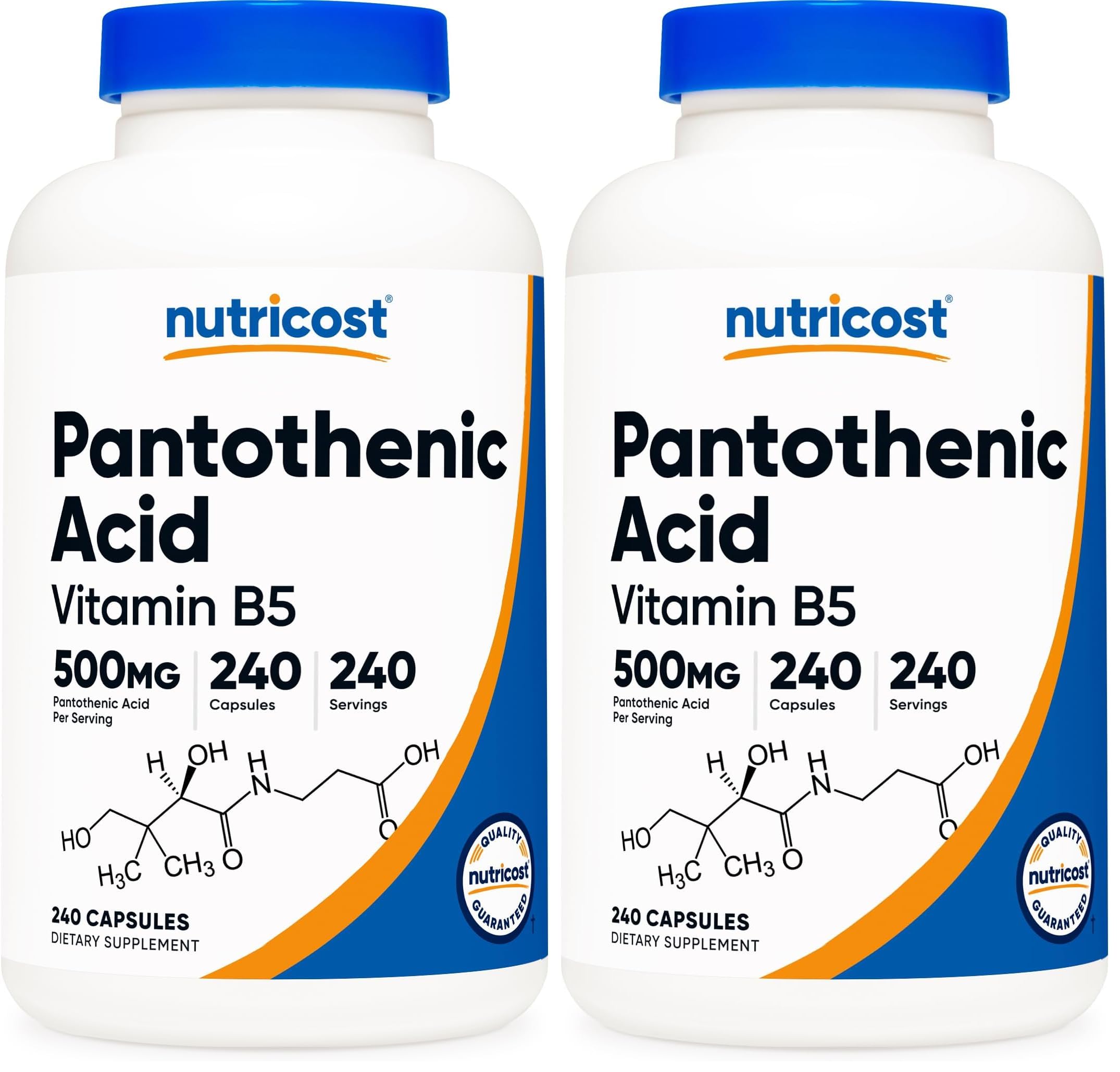 Nutricost Pantothenic Acid (Vitamin B5) 500mg, 240 Capsules (Pack of 2) 240 Count (Pack of 2)