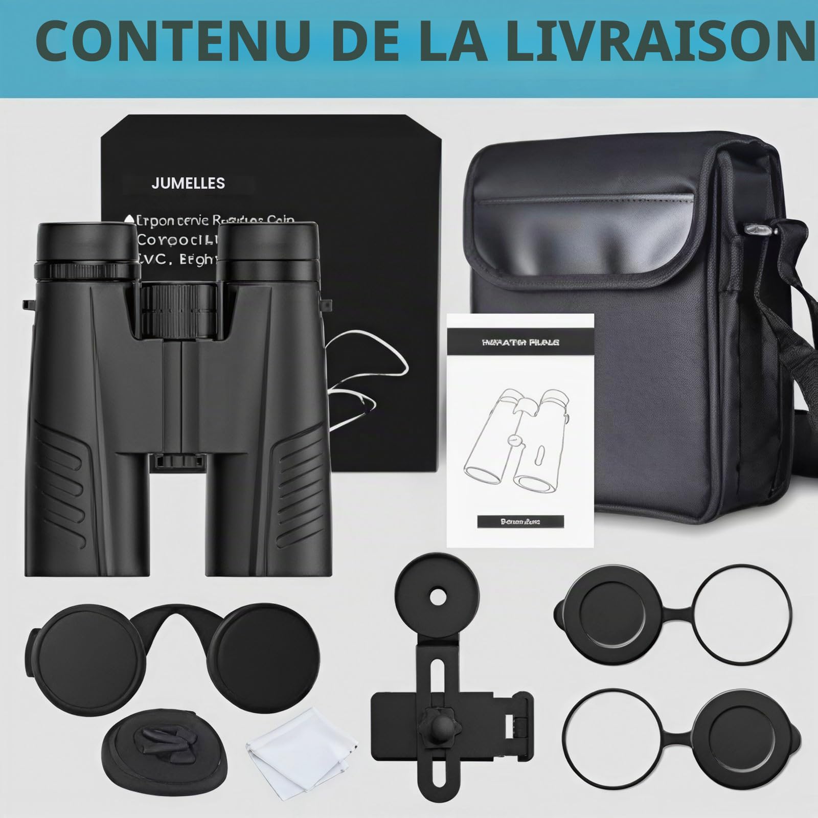 12 x 42 Jumelle,Jumelles Adultes Puissante, Jumelles Professionnelles HD pour Observation des Oiseaux et Etoiles, Voyages, Chasse et Sport de Vue avec Adaptateur pour Téléphone