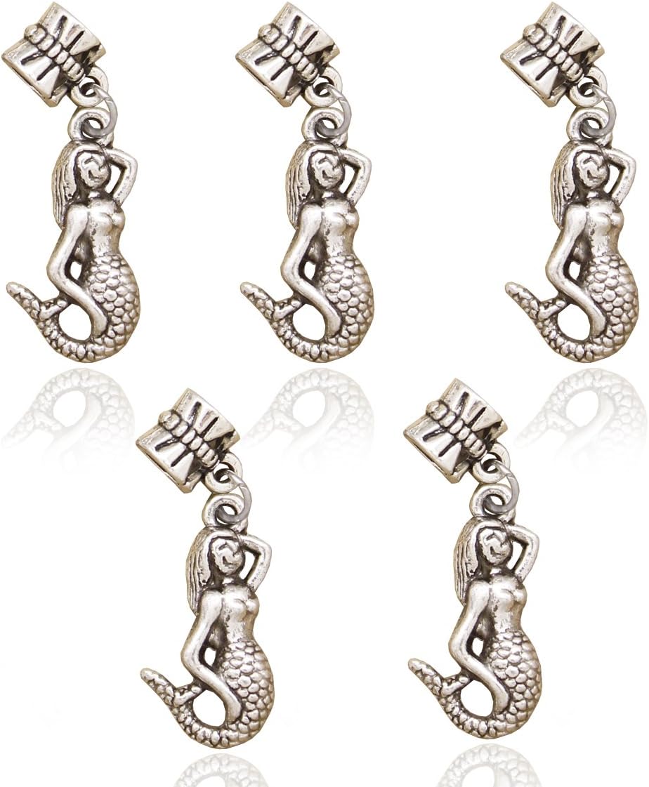 RechicGu Pack 5 Norse Viking Rasta Mambo Dreadlock Ring Wig Tube Bead Braid Hair Cuff Dress Clip Pin with 5 Hoops