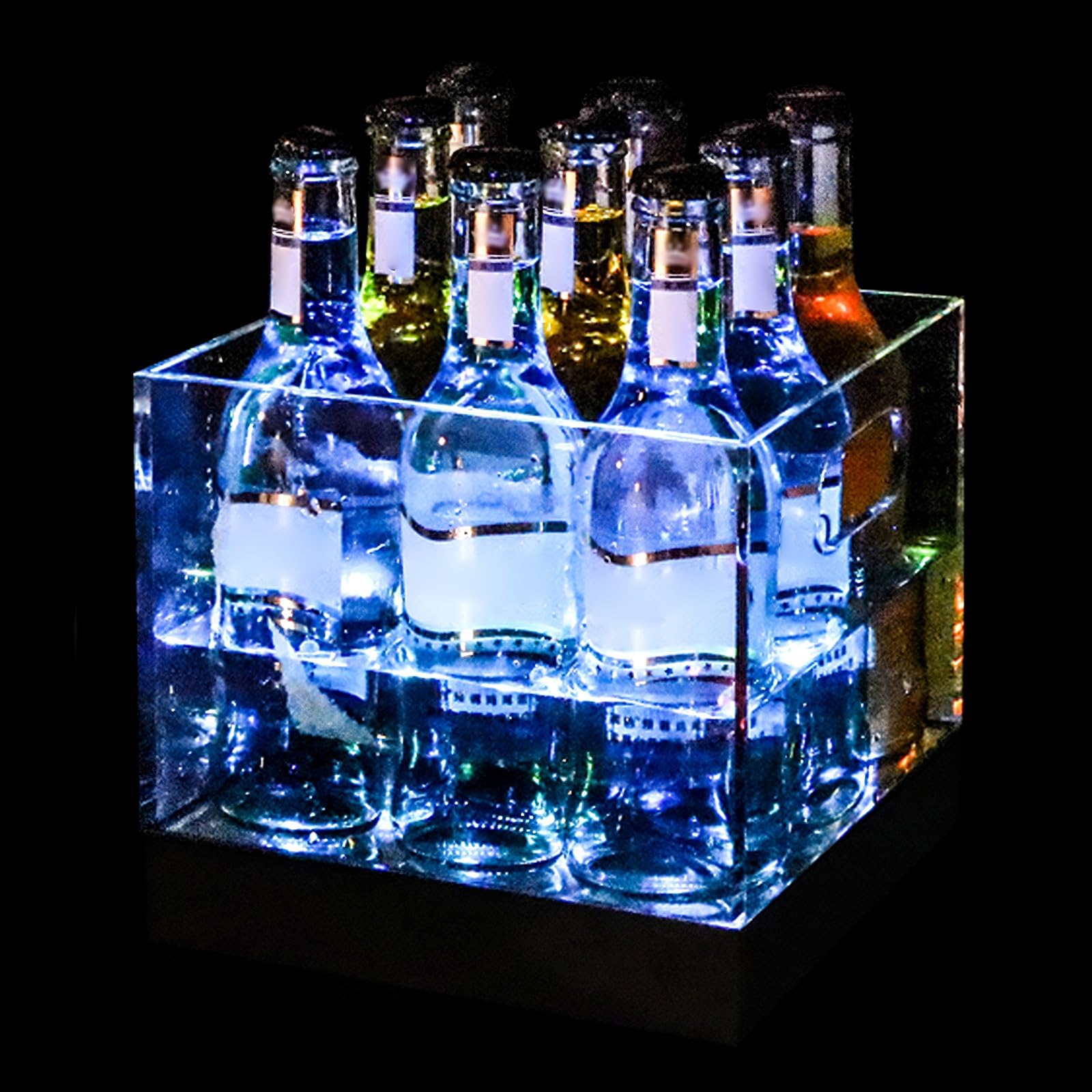 Enfriador de Botellas Acrílica LED para Champán Cubitera Recargable Que Cambia de Color Botellero Vino para Reuniones Familiares, Bares Informales, Fiestas Privadas(White,20 * 20 * 20.5cm)