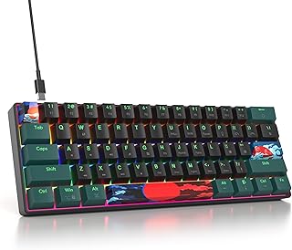 SOLIDEE 60% Mechanical Gaming Keyboard,61 Keys with Linear Red Switches,Wired Mechanical Keyboard with LED Backlit,Compact Ergonomic Keyboard with Mixed Light,for PS5/PS4/Xbox Gamer(61 Black-Green)