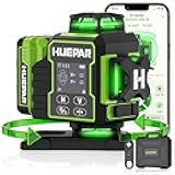 Huepar Laser Level 360 Self Leveling, W04CG Upgraded 4x360° Bluetooth Construction Lazer Leveler Tool with Electric Rotating Base ＆ Large LCD Screen, 4D 16 Lines Green Cross Laser Level