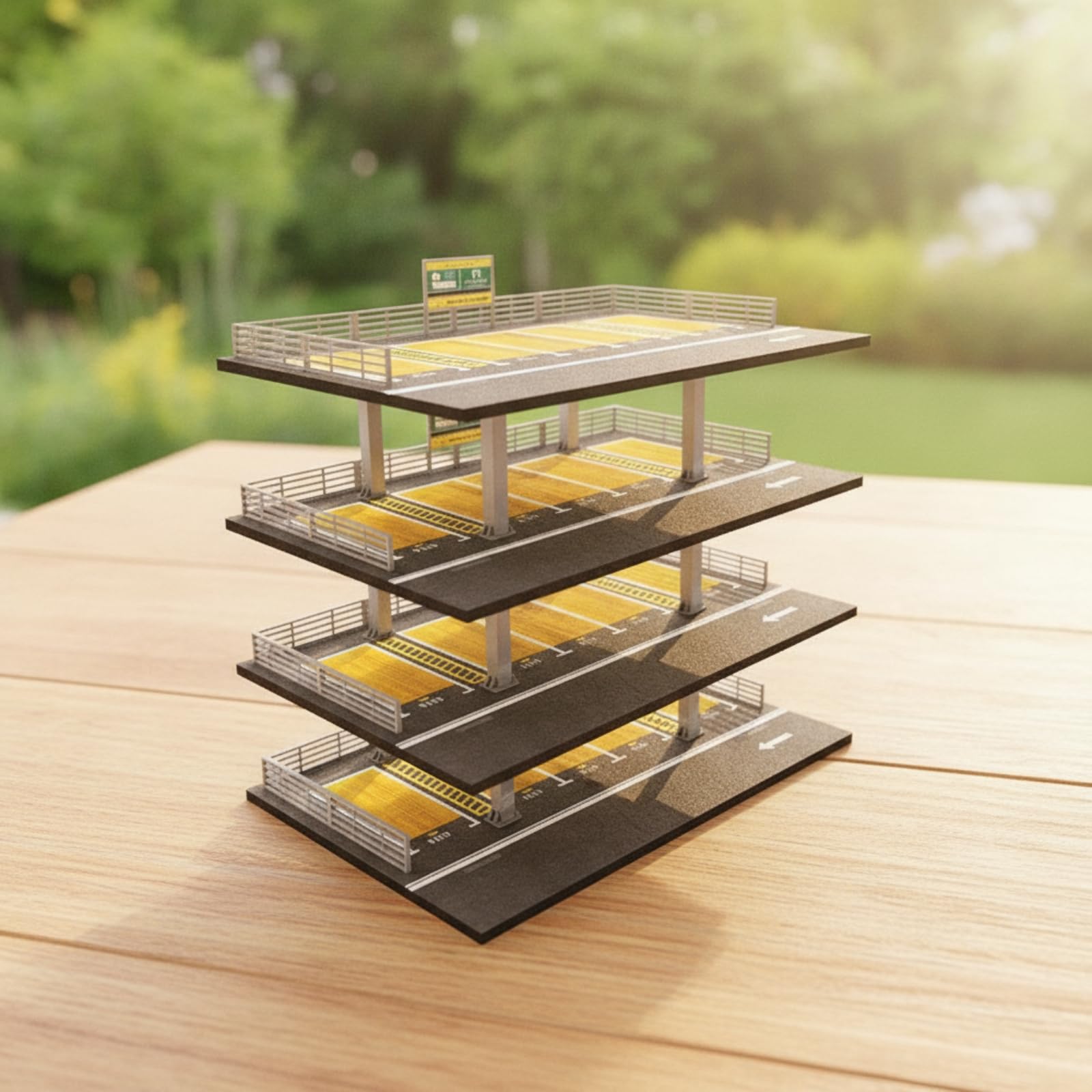 harayaa Parcheggio Multipiano in Miniatura con Struttura in Acciaio per Modellini Auto Die-Cast con Segnaletica Stradale Stampata per Collezione da Esposizione da Scrivania per Hobbisti