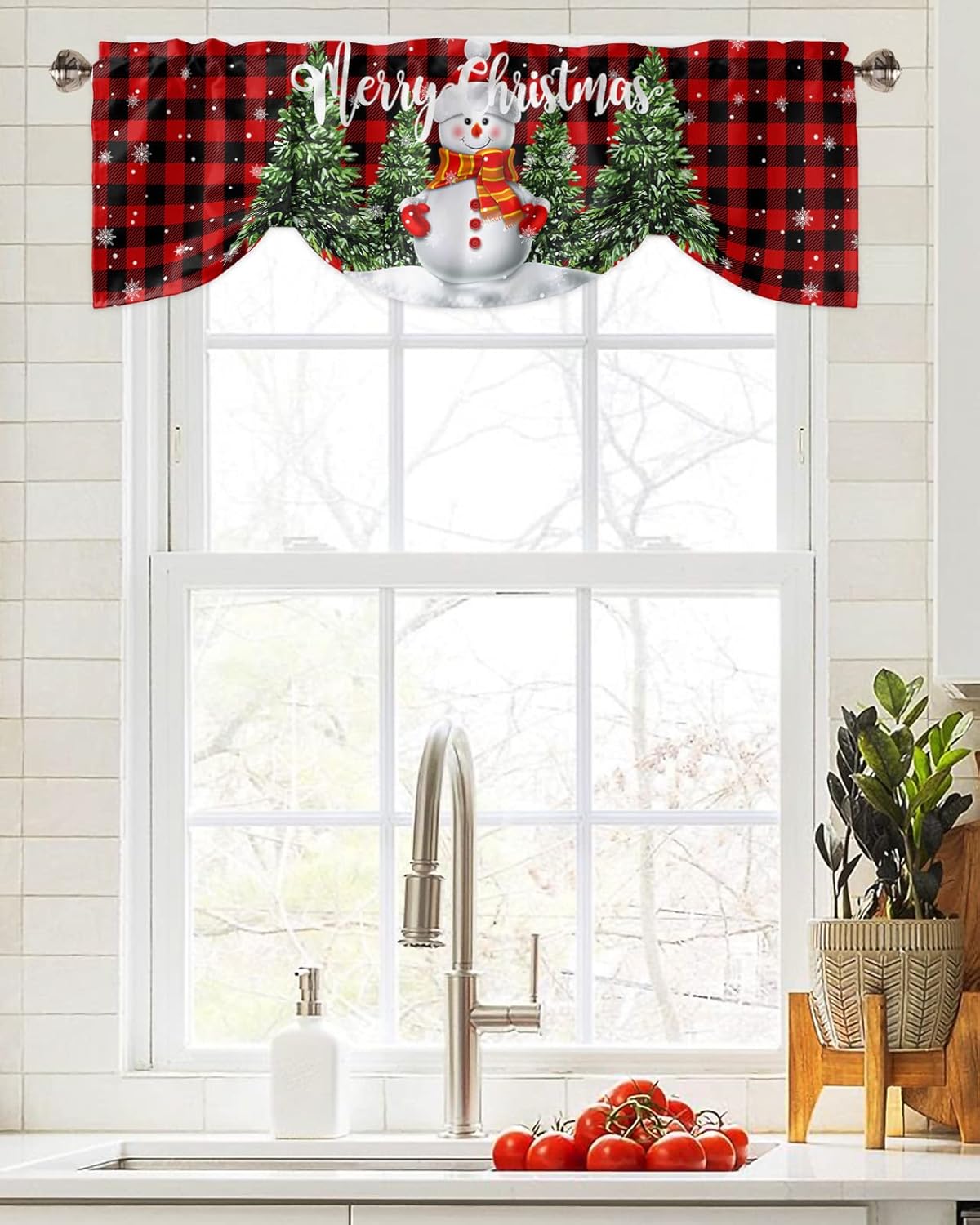 Christmas Snowman Tie Up Valance for Windows,Xmas Tree Rod