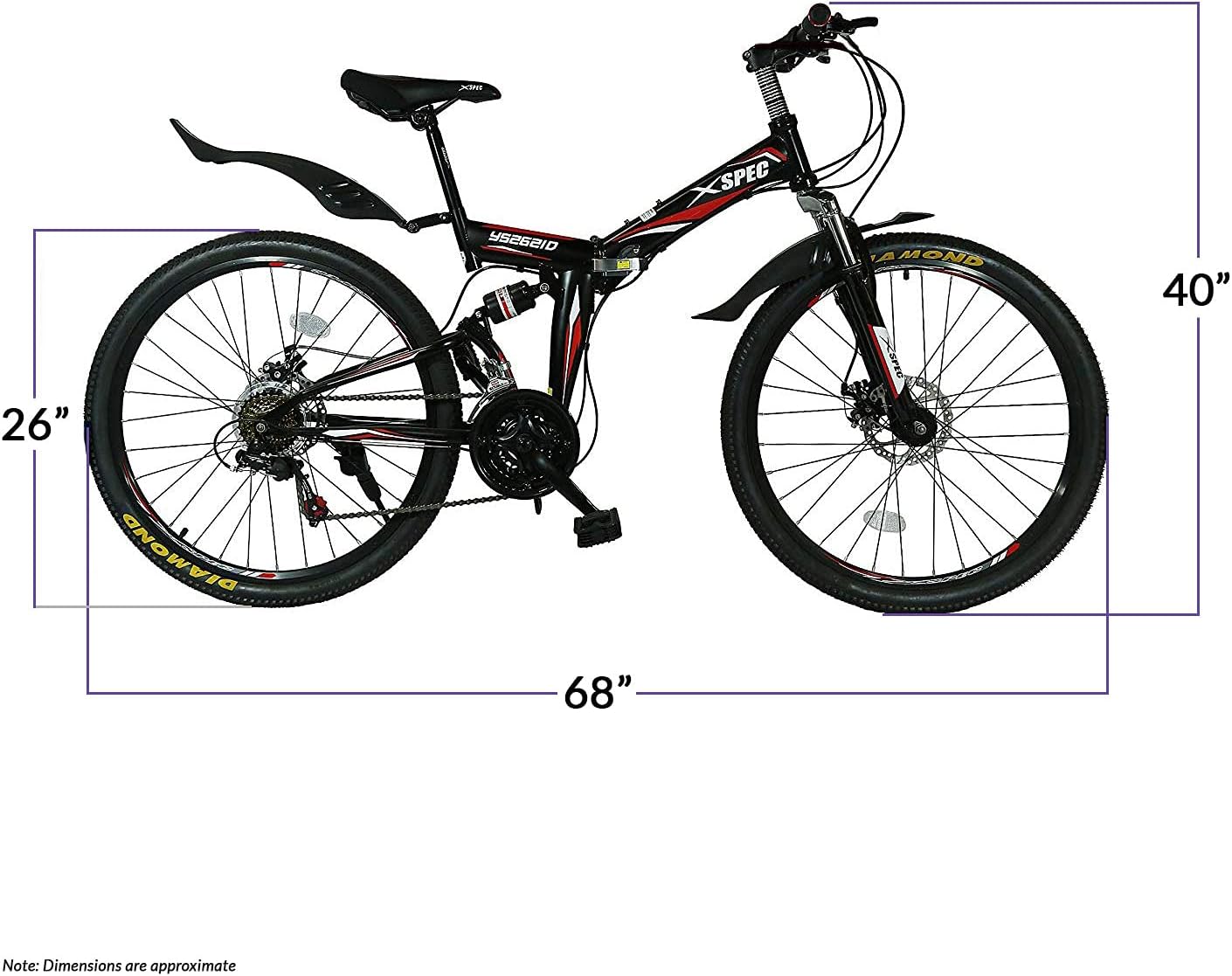 Xspec 26" 21 Speed Folding Mountain Bike Bicycle Trail Commuter for Adults