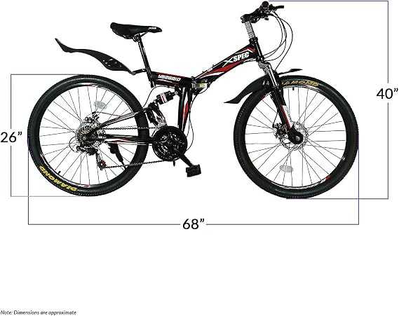 Xspec 26 21 Speed Folding Mountain Bike Bicycle Trail Commuter for Adults