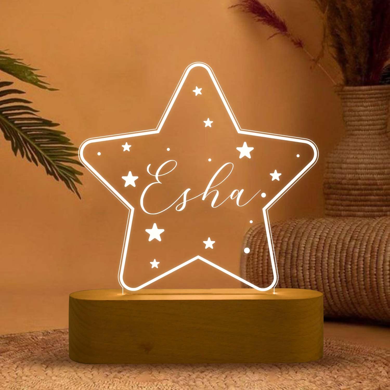 Gift Me Bazar Personalized Acrylic Night Light | Warm White Light with USB Powered | Lamp for Kids Bedroom Decor | Customize Name Light | Gift for Birthday (Star Night Lamp)-picture-20