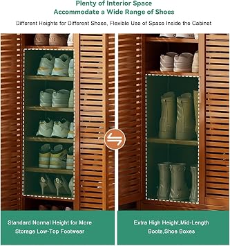 Shoe Cabinet Organizer, Solid Bamboo Shoe Storage Cabinet with Ventilated Shutter Doors - 3-Tier Floor Standing Shoe Rack for Entryways & Closets - Farmhouse Style Dustproof