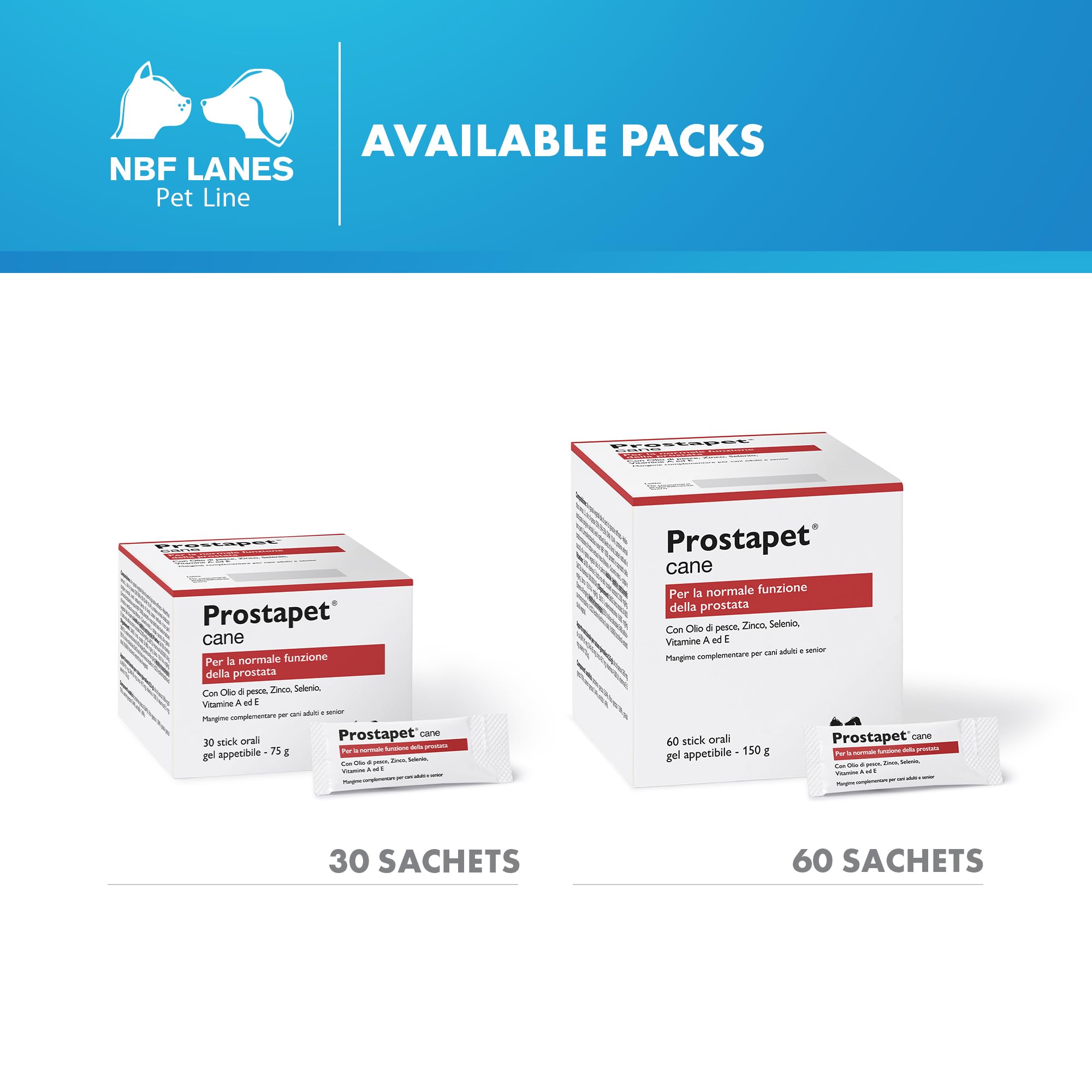 NBF Lanes | Prostapet Chien, Gel Appétissant 60 sachets de 2,5 g, pour la Fonction Normale de la Prostate.