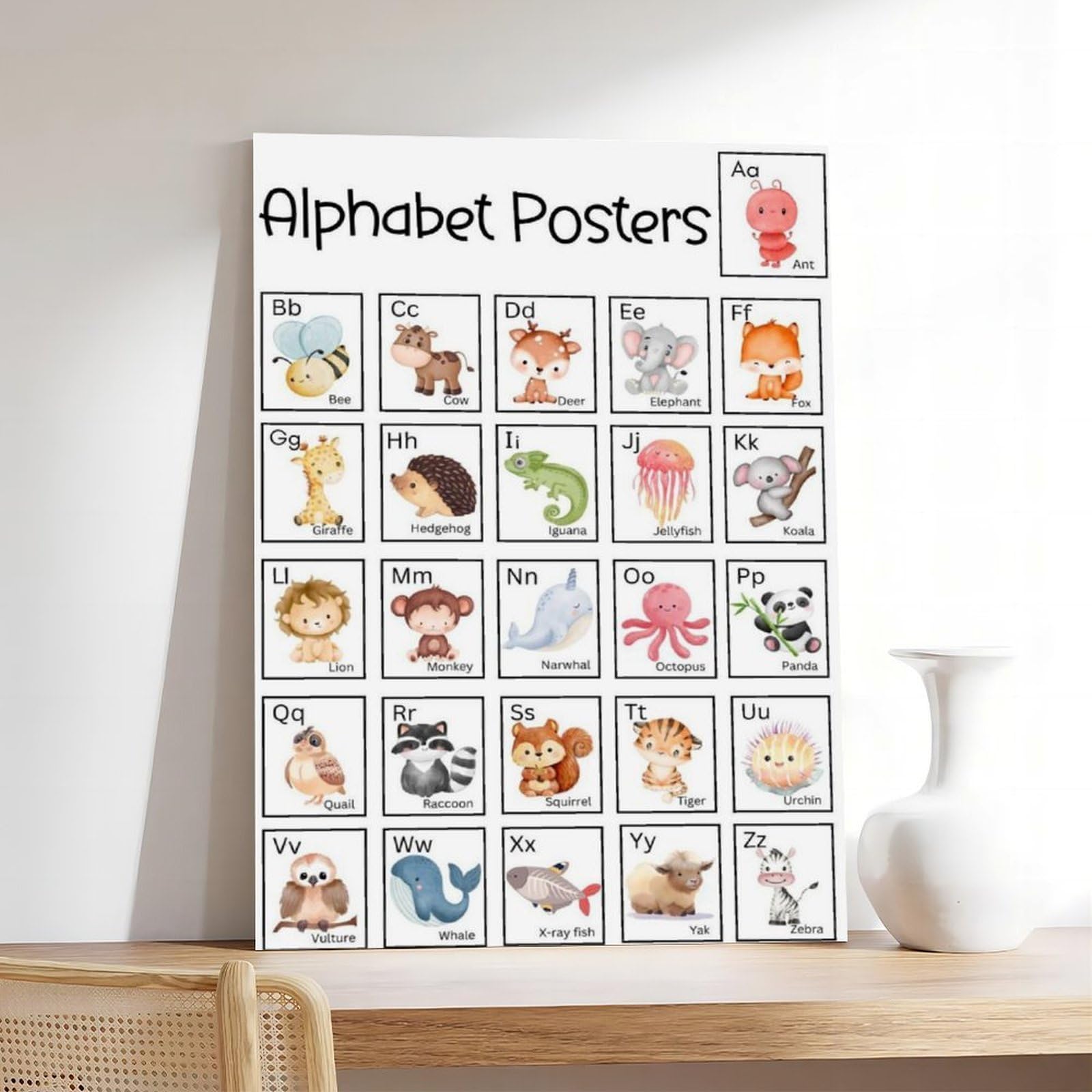 Poster sur toile à thèmes éducatifs Alphabet de A à Z (9) - Décoration murale pour salon, chambre à coucher - 40 x 60 cm
