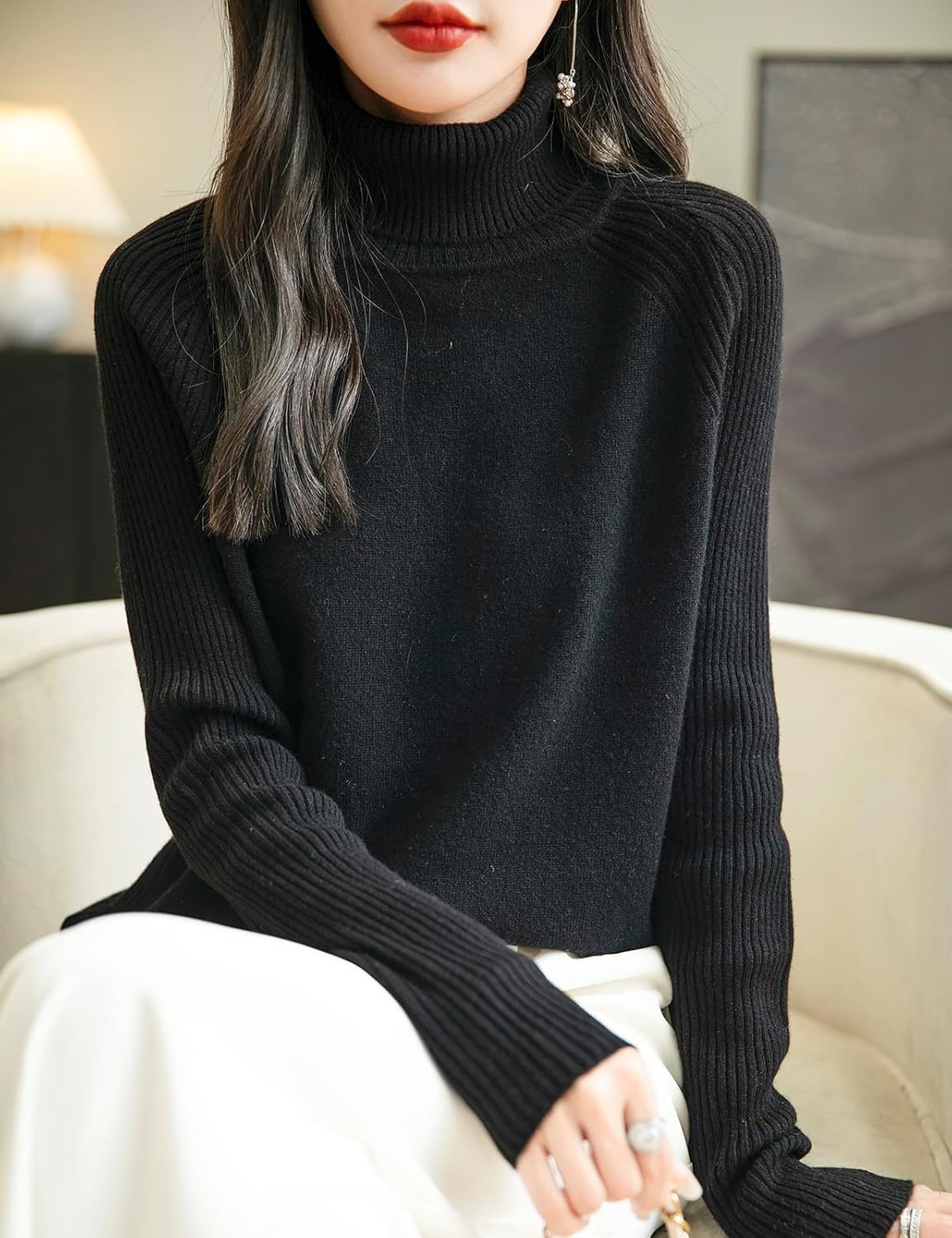 Chanyarn Women's Turtleneck 100% Merino Wool Sweater 2025 Fall Winter Classic Warm Soft Raglan Long Sleeve Knit Sweater - Image 2