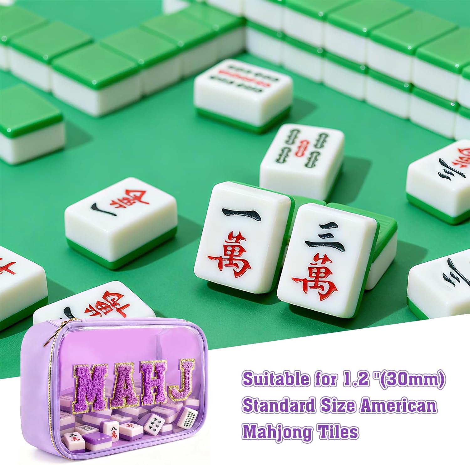 Empty Mahjong Tile Bag Purple PVC Mahjong Tile Bags with Zipper Suitable for 1.2 Inch Standard Size American Mahjong Tiles Storage Tile Holder Rack Bag for Game Lover Gift Travel(Case Only)