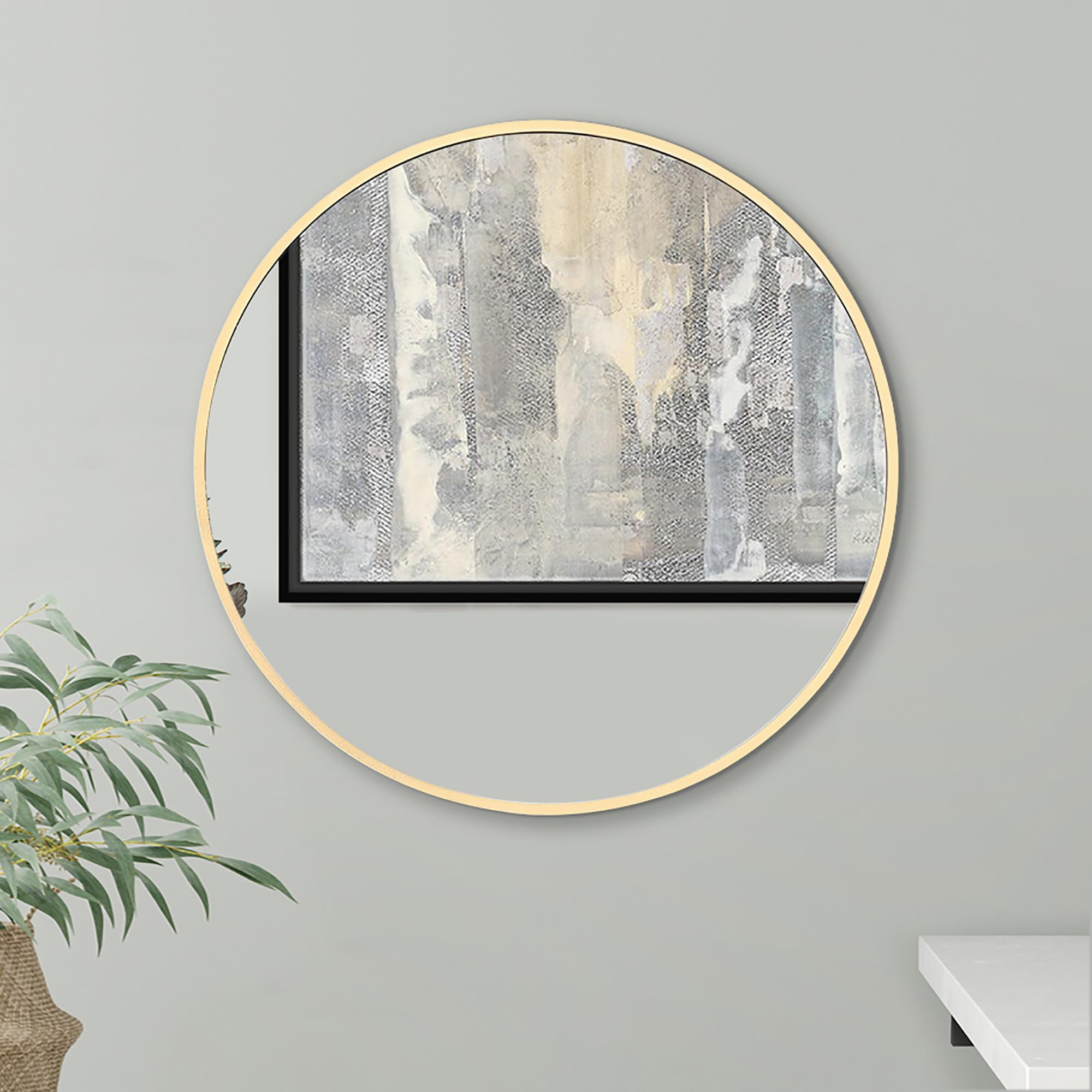 Americanflat 50 cm Aluminium Framed Gold Round Mirror for Wall - Circle Mirror for Bedroom, Entryway, and Living Room Wall Decor - Bathroom Wall Mirror with Hanging Hardware Included