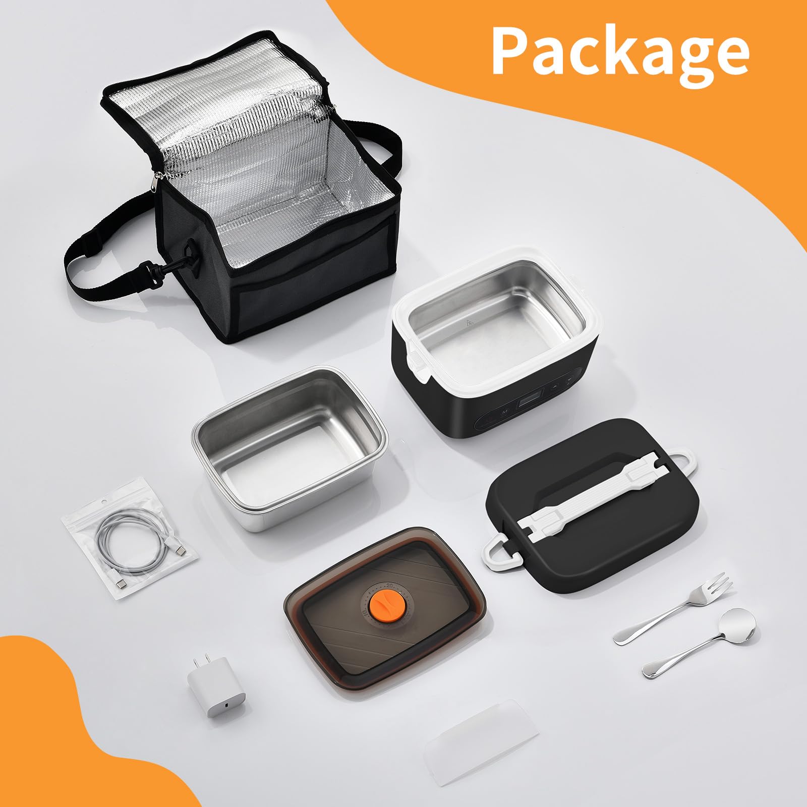 Gamelle Chauffante avec Batterie Intégrée 12000mAh, Lunch Box Électrique 1.3L, Boîte Repas Chauffante sans Fil avec Minuterie Intelligente, Parfait pour Bureau, Voyage, Camping (Noir)