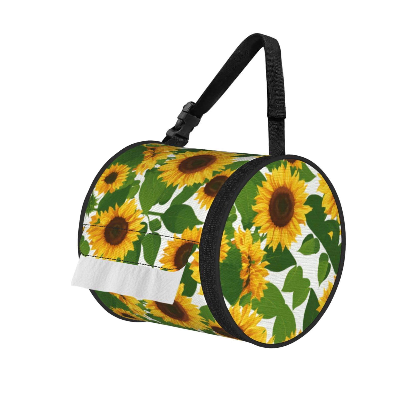 Sunflower Printed Hanging Tissue Organizer, Smooth Zipper Oxford Cloth Roll Holder for RV Bathroom Desk