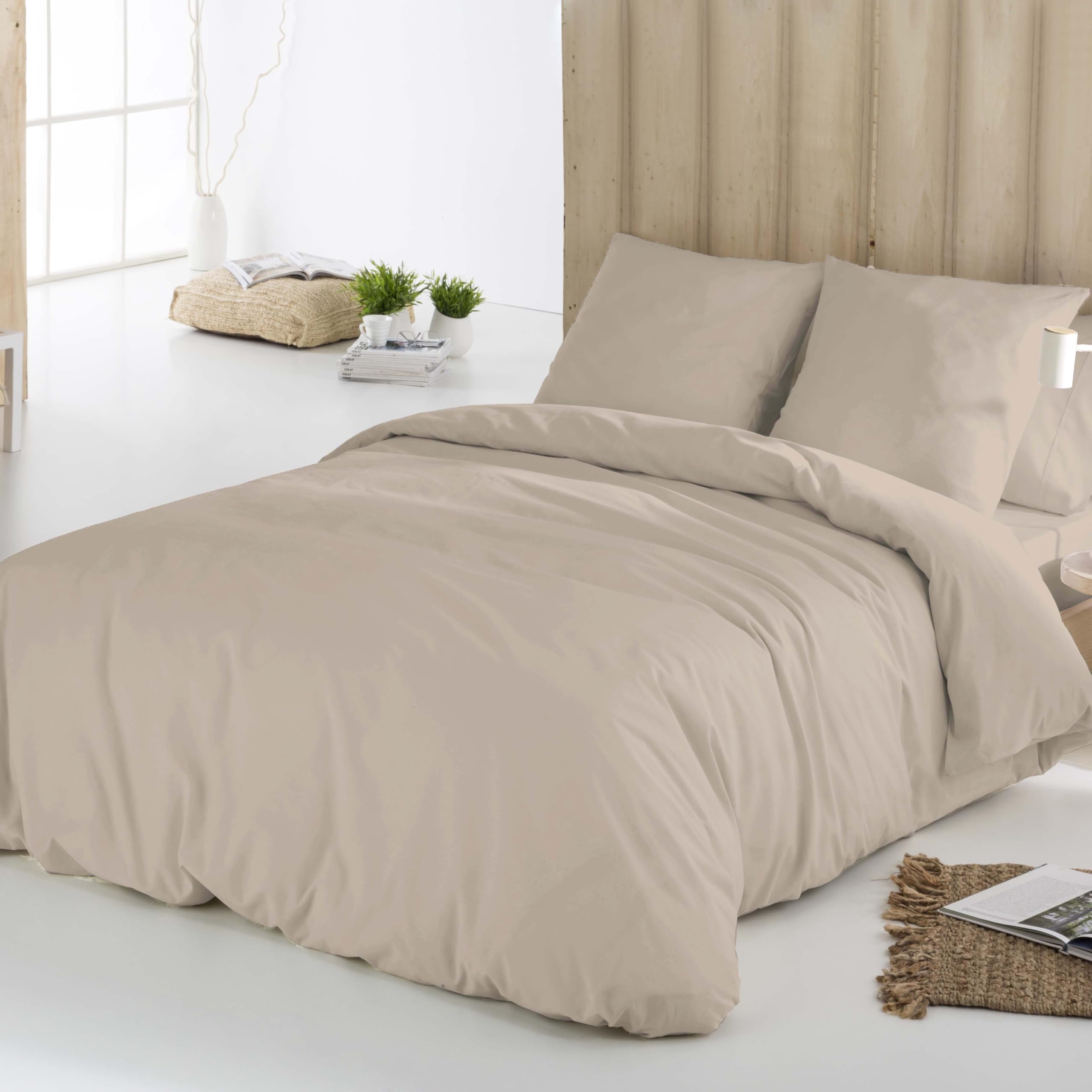 Icehome - Funda Nórdica 150 de Microfibra Ecológica, Juego de Funda Edredón 240x220 cm + 2 Fundas de Almohada Lisas 45x90 cm, Ultrasuave, Transpirable y Libre de Arrugas, Certificado Oeko-Tex, Beige