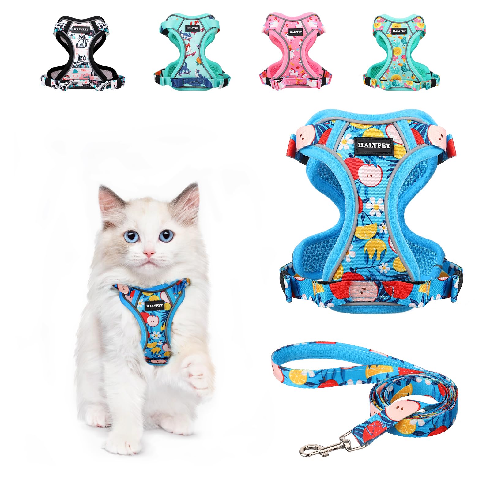 Halypet Cat Harness and Leash Set[MAX Safety 4th-Gen] Cute Escape Proof Vest Harness for Girl&Boy Cat Walking, Comfortable Adjustable Leash and