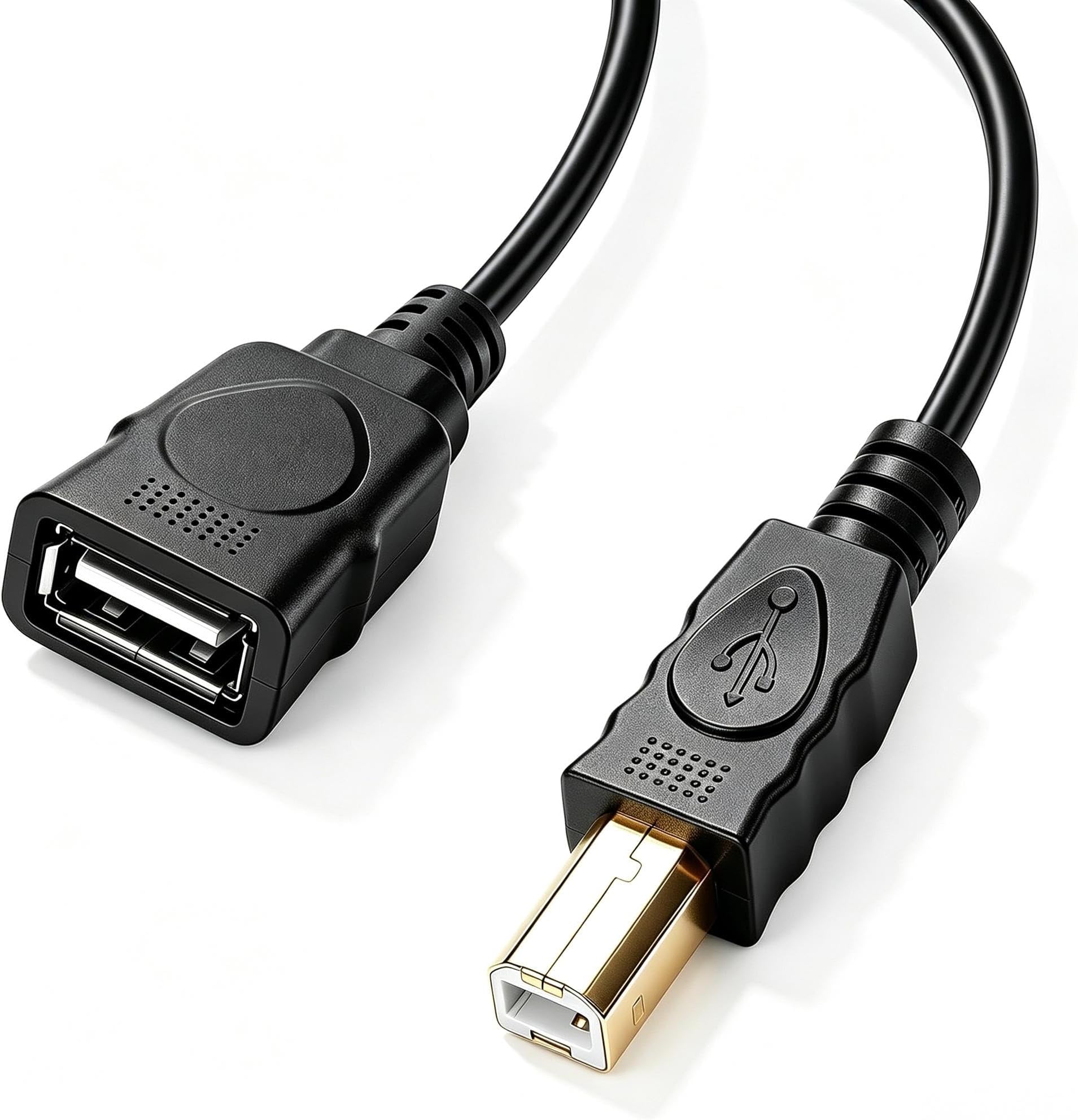Herfair Printer to USB Adapter USB A to B Converter Male to Female Connector Cable for HP Canon Dell Epson Brother Printer/Scanner/External Hard Drive Connects Computer Laptop (1.8M/6FT)