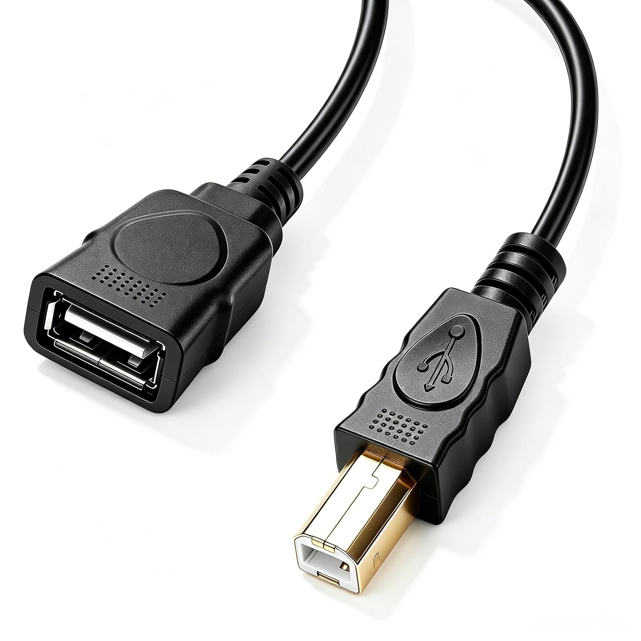 Herfair Câble convertisseur USB 2.0 A femelle vers B mâle pour imprimante USB de type A vers type B, 1,8 m