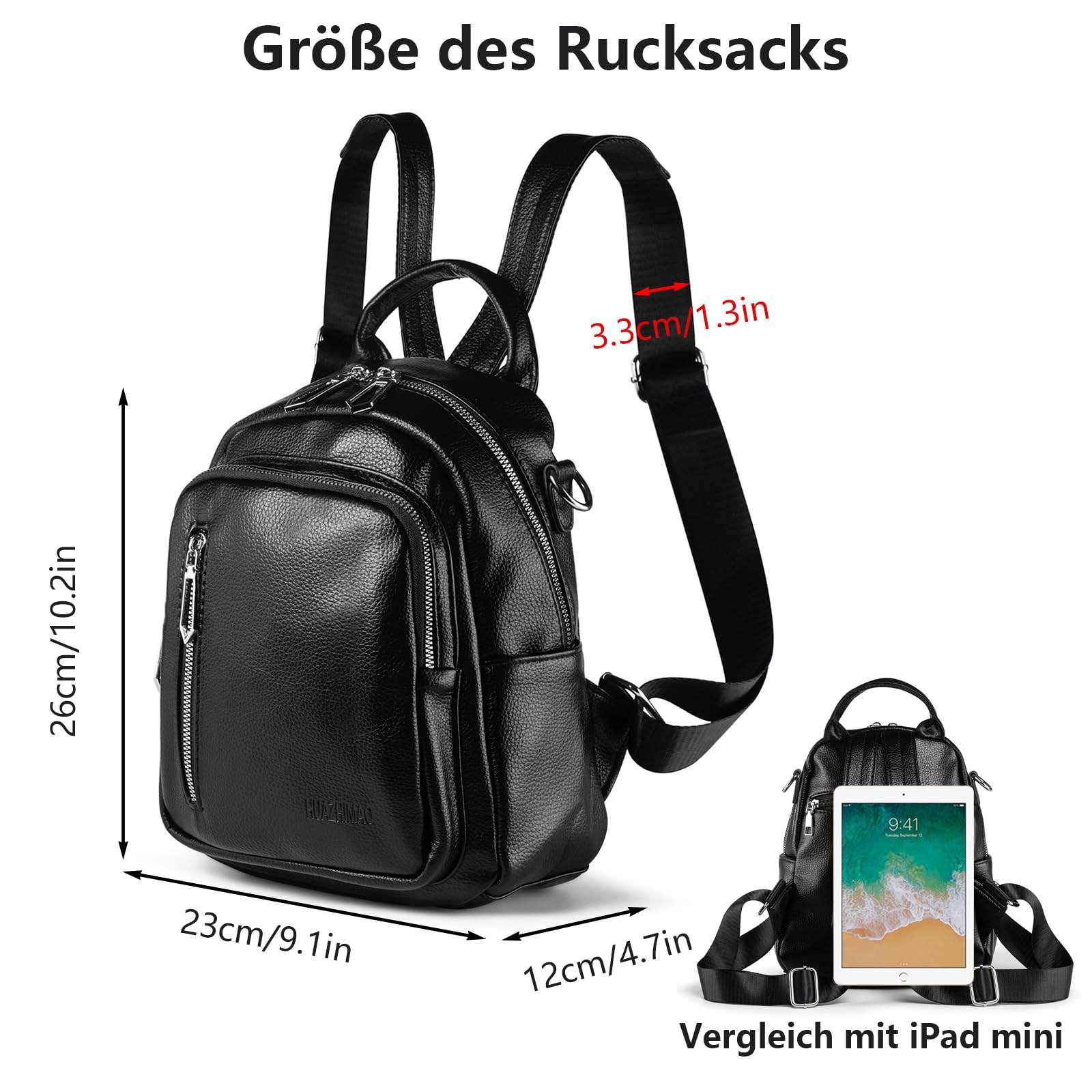 Kleiner Rucksack Damen PU Leder Rucksäcke Elegant Klein Rucksackhandtaschen Mini 3 in 1 Cityrucksack Tagesrucksack Frauen Rucksacktasche Wasserdichte Umhängetaschen Schultertasche