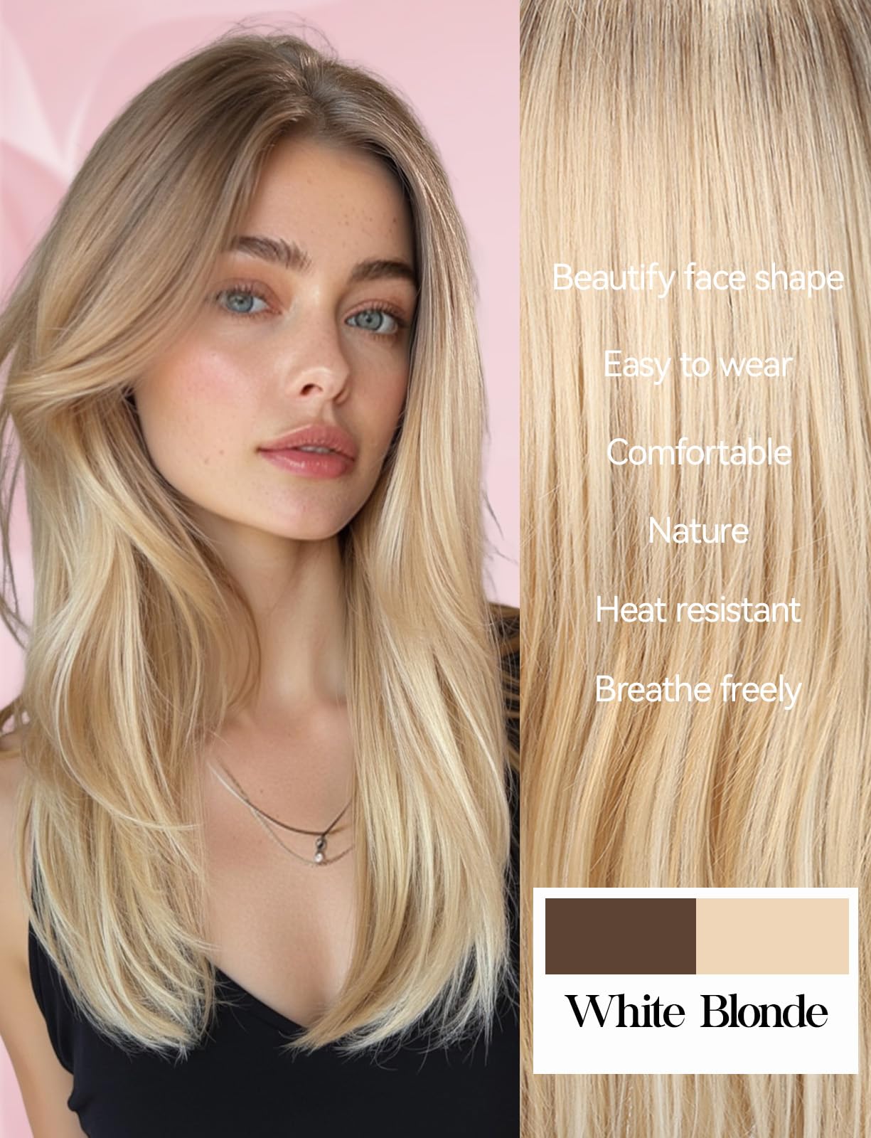 WOKESTAR Long Wigs for Women Middle Part Bob Style Heat Resistant Fibre Synthetic Heat Resistant Wigs White Blonde Color - Image 4