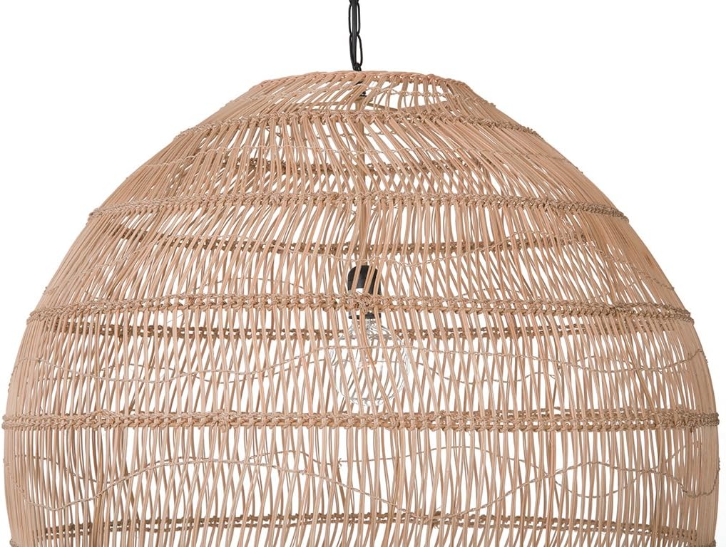 KOUBOO Open Weave Cane Rib Bell Ceiling Lamp – Rattan Pendant Light for Boho, Farmhouse, Modern Decor – Ideal for Dining Room, Kitchen Island & Living Room Light Fixture, One Size,Wheat