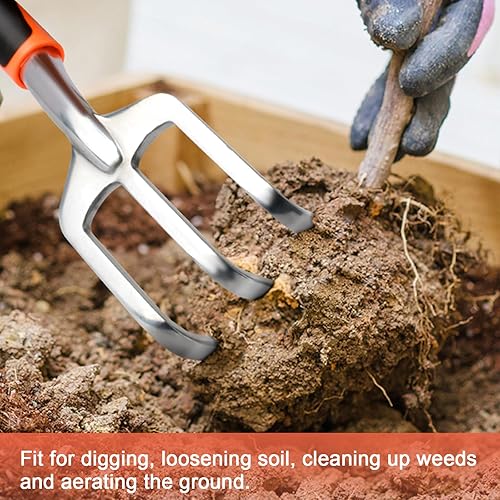 Miniatura 6 de Rastrillo de mano herramienta de jardín, cultivadores de mano resistentes para jardinería, pequeña herramienta de garra de jardín con mango