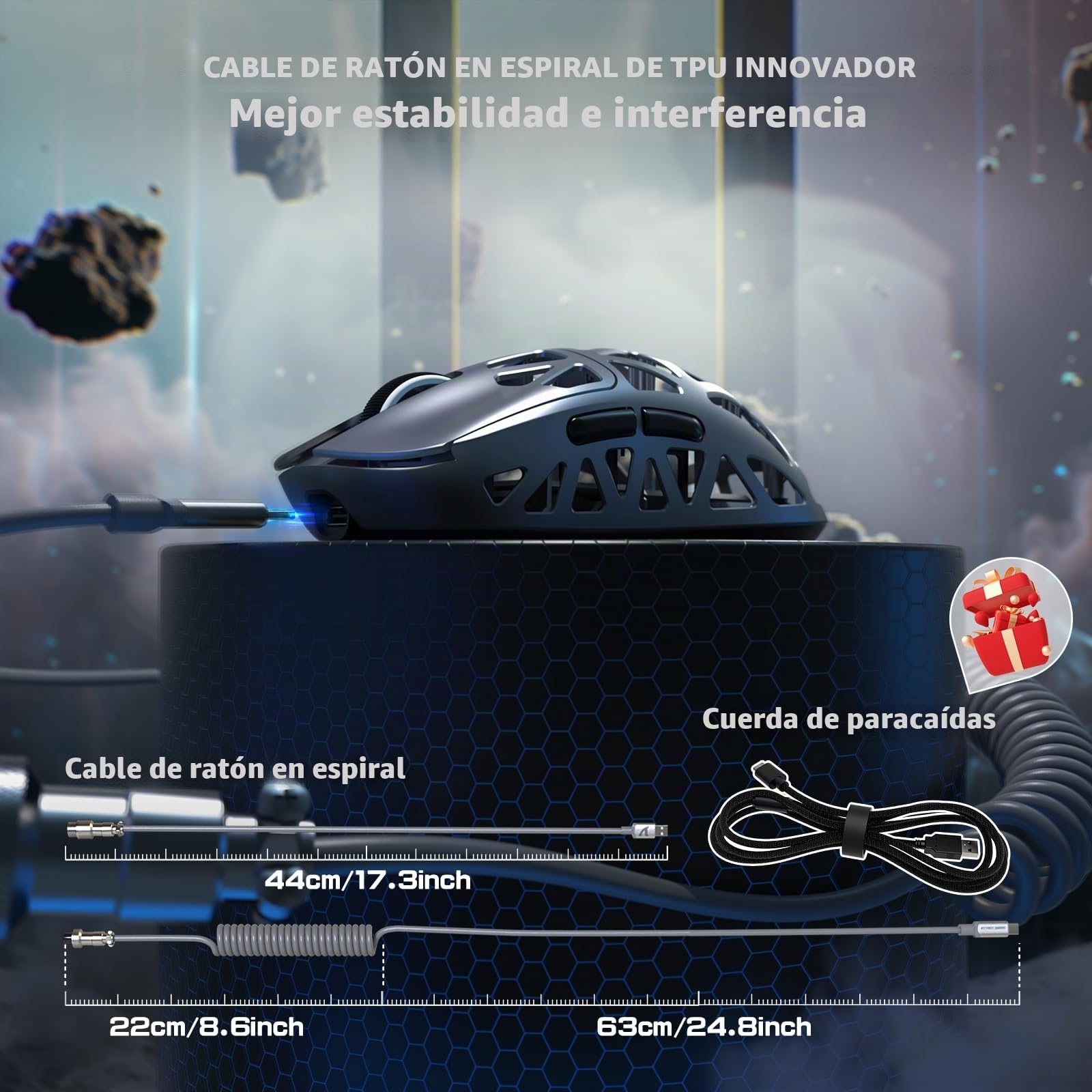 ATTACK SHARK R2PRO 45g Superlight Ratón de Aleación de Magnesio, Sensor PixArt PAW3950, 42000DPI Ultraligero Mouse, 8000Hz Sondeo inalámbrico, Cableado/2,4G/BT, con Cable en Espiral, PC/Mac, Gris