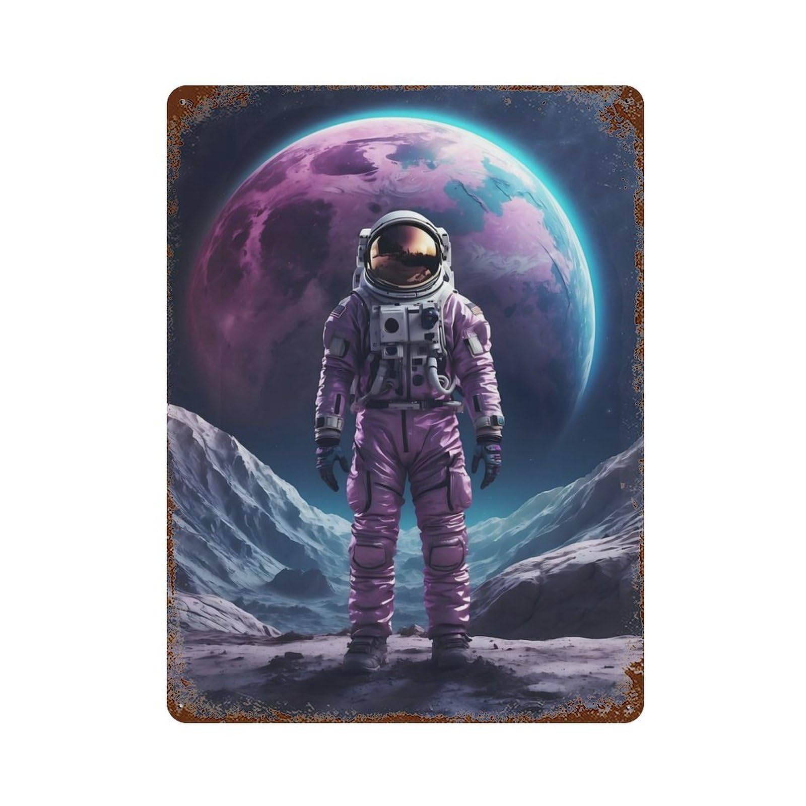 Space Portrait 15.7"x11.8" Vintage Rust Metal Sign, Shabby Chic Decor for Garage, Bar And Workshop Decor