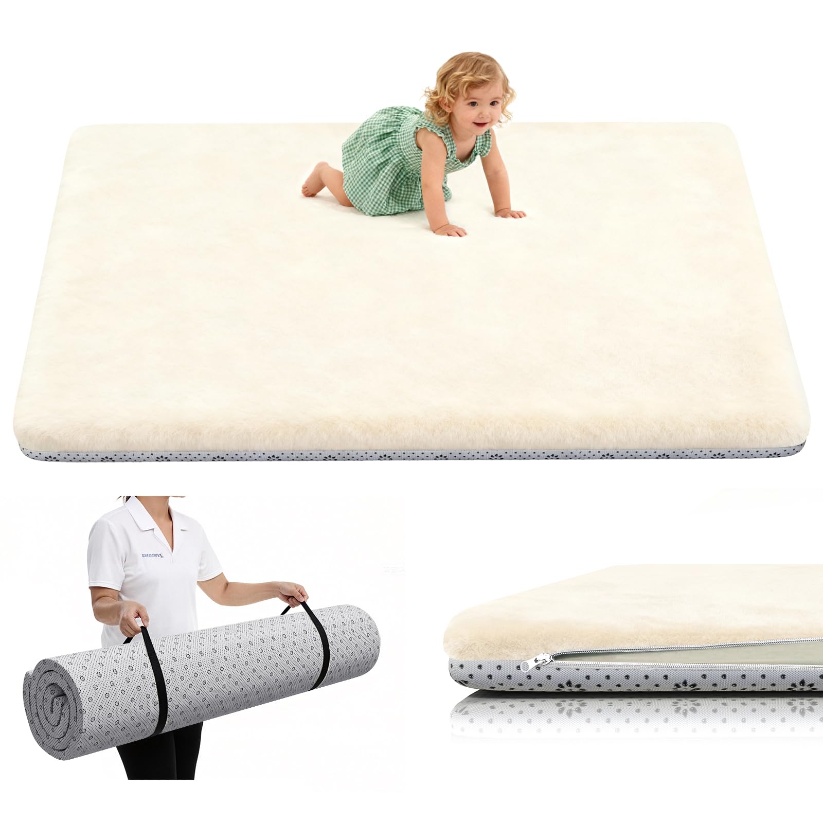 Thick Baby Play Mat for Floor 71 x 59, Ultra Soft Playpen Mat, Machine Washable Tummy Time Foam, Non-Slip Bottom Helps Cushion, for Kids, Infant and Toddler Crawling