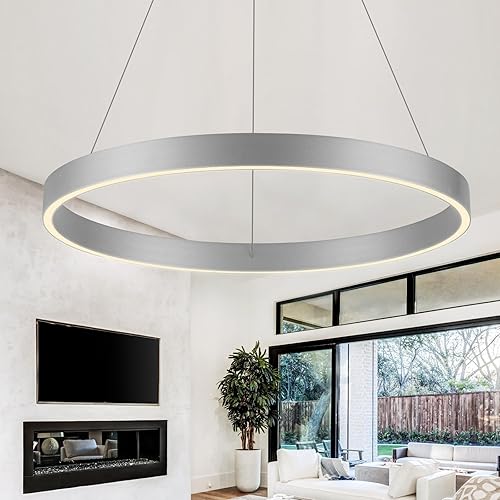 Miniatura 7 de ROYAL PEARL Moderno vestíbulo colgante luz regulable LED lámpara colgante ajustable colgante iluminación plata 76 W para sala de estar comedor