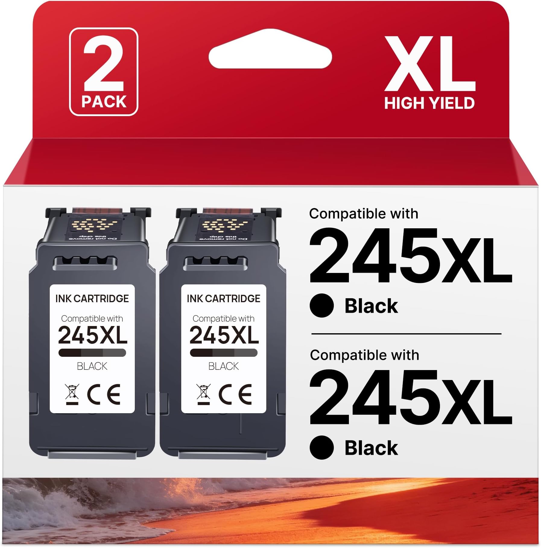 PG-245XL 245XL Ink Cartridge High Capacity for Canon 245XL Black Ink PG-245 Compatible with Canon Pixma TS202 TR4520 MG2525 TS3322 TS3320 MG2522 TS302 MG2520 MX490 MX492 TR4522 Printer (2 Black Pack)