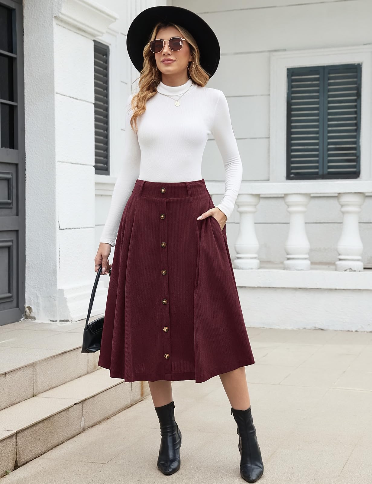Damen Cordrock Hohe Taille Herbst Midi Rock